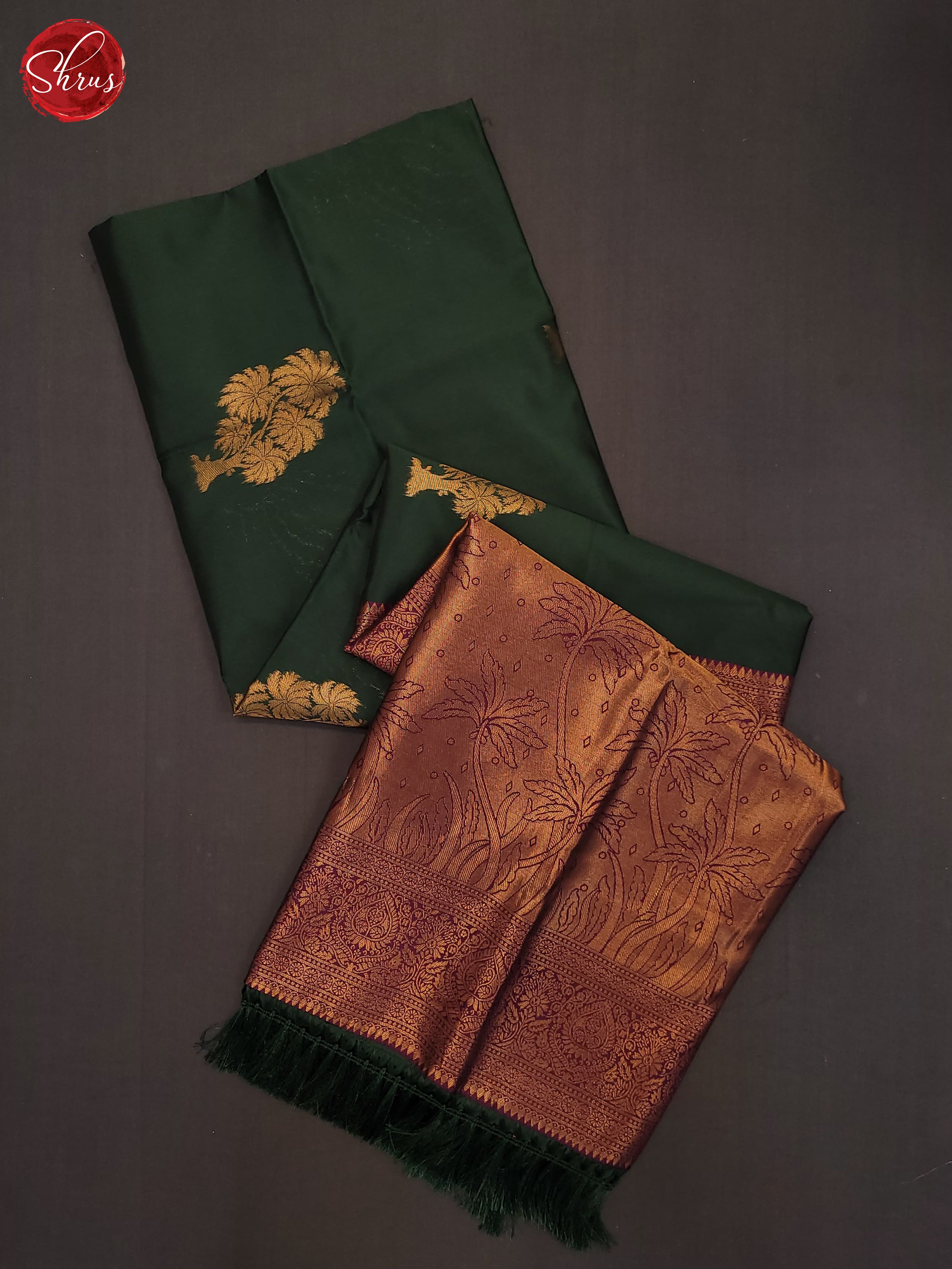 Bottle Green & Wine- Semi Soft Silk Saree - Shop on ShrusEternity.com