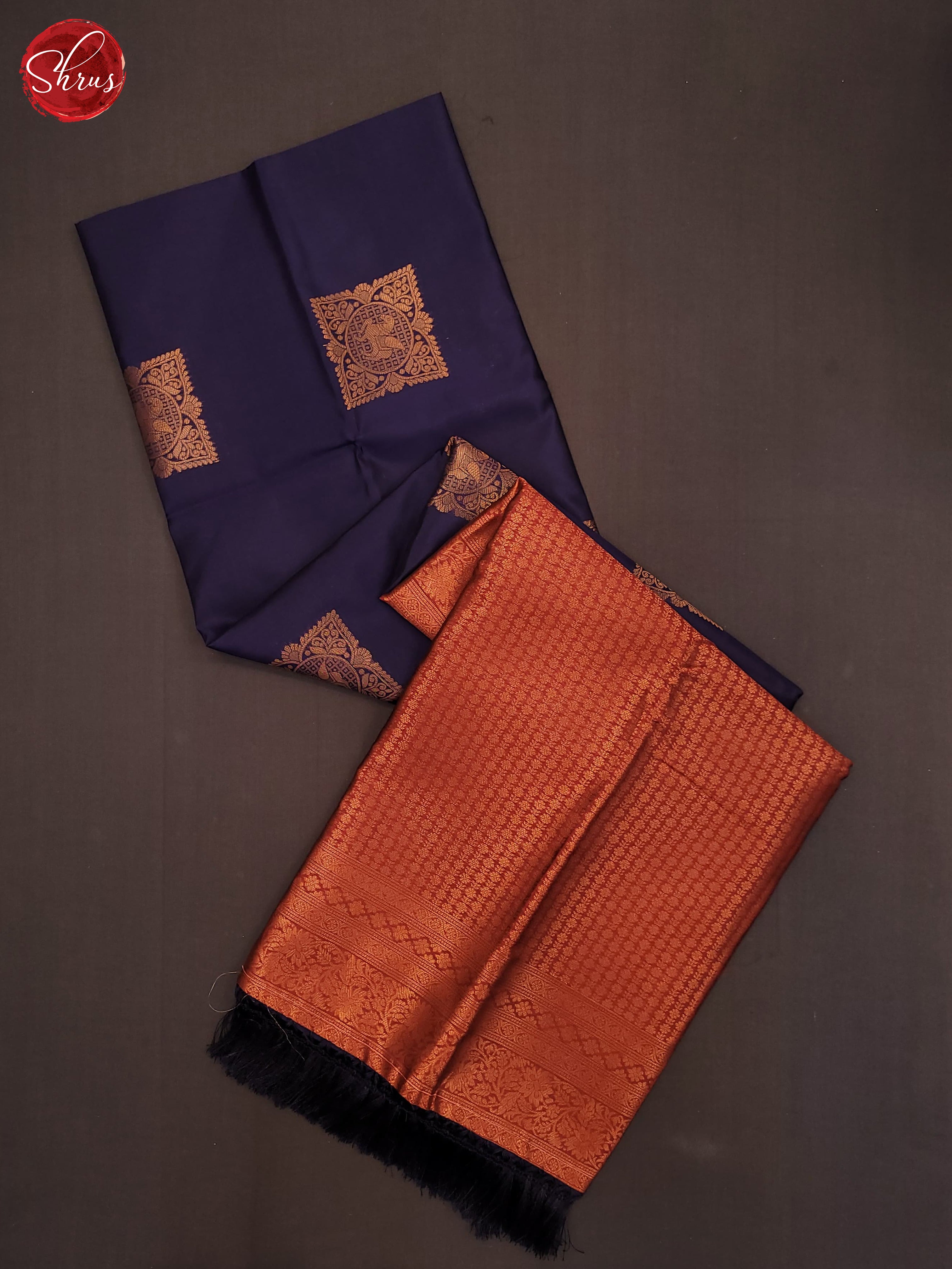 Navy Blue & Maroon  - Semi Soft Silk Saree - Shop on ShrusEternity.com