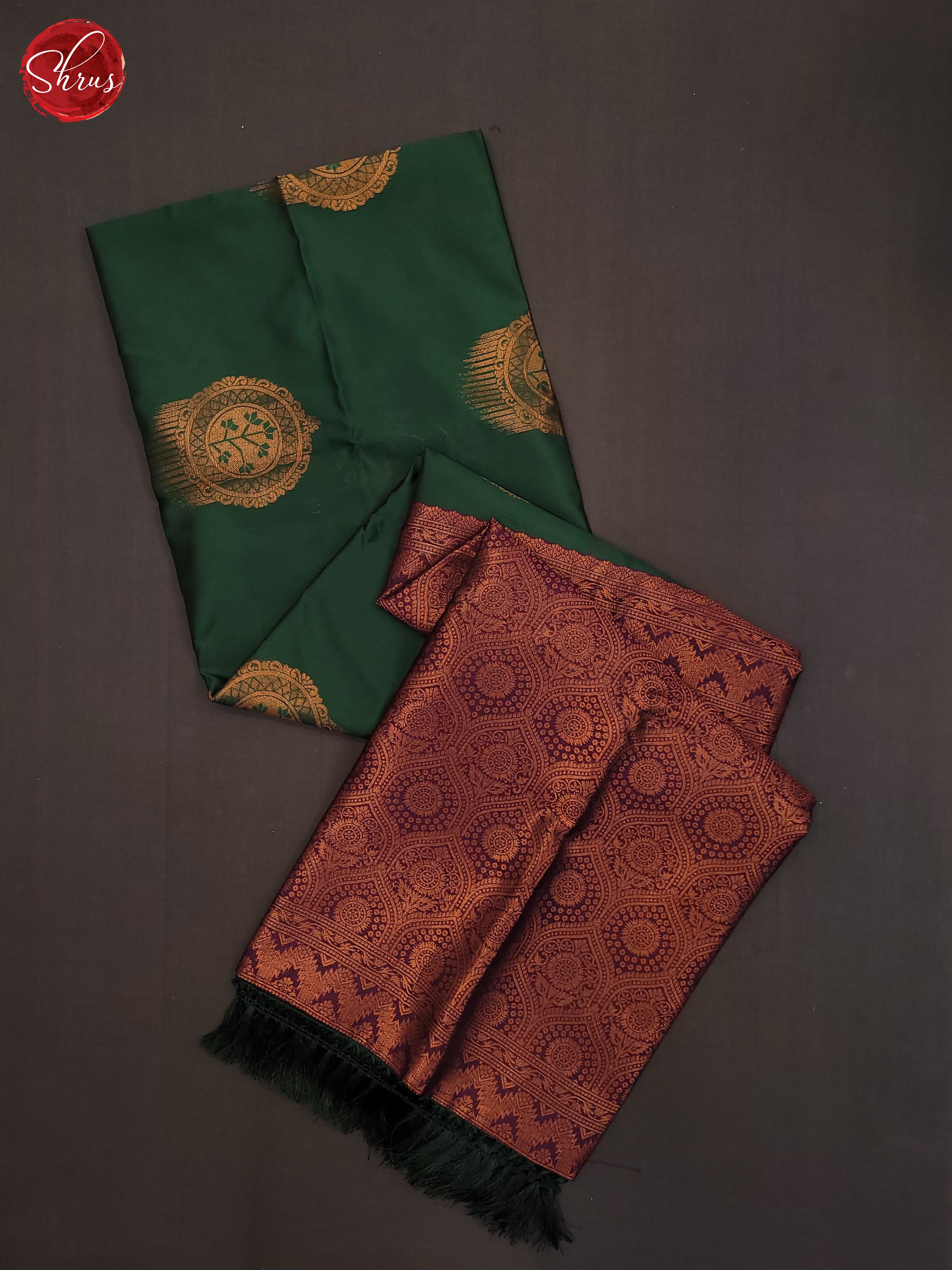 Bottle Green & Wine- Semi Soft Silk Saree - Shop on ShrusEternity.com