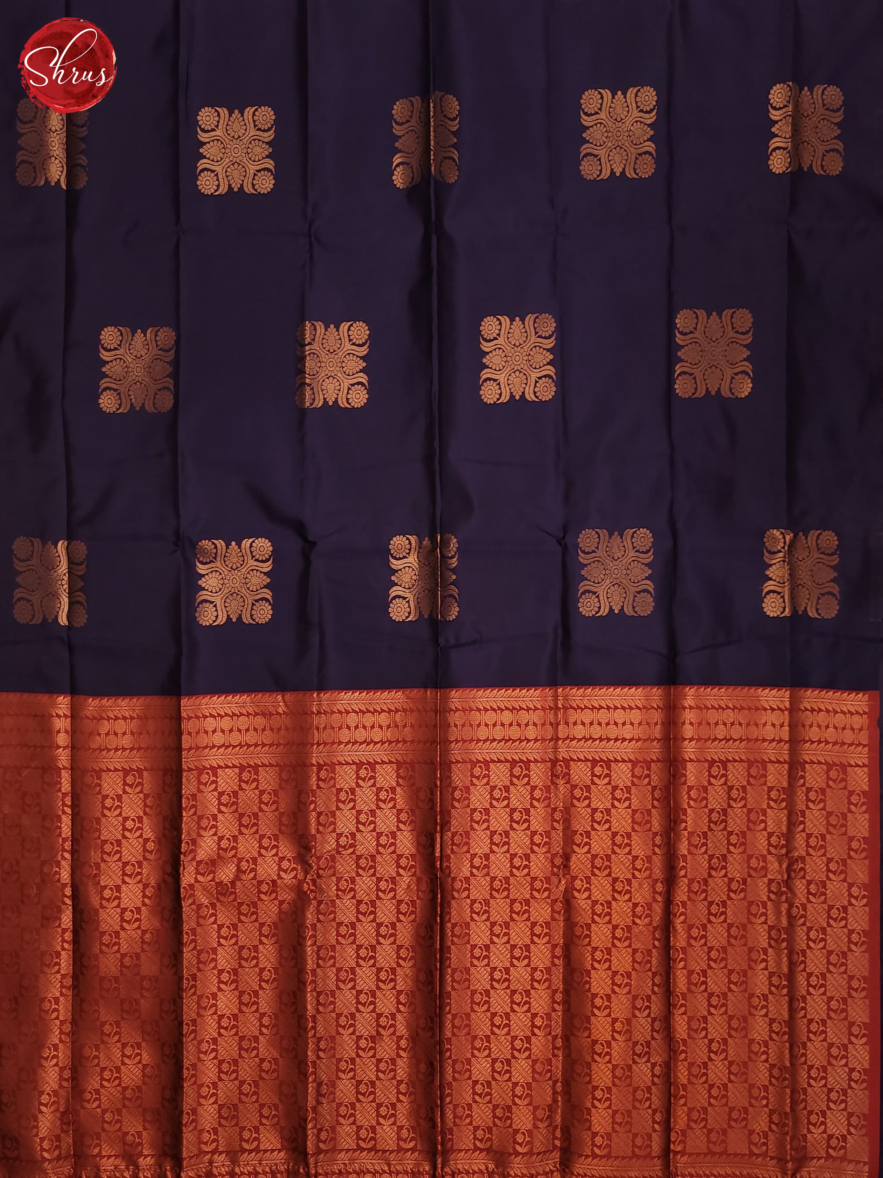 Navy Blue & Maroon - Semi Softsilk Saree - Shop on ShrusEternity.com