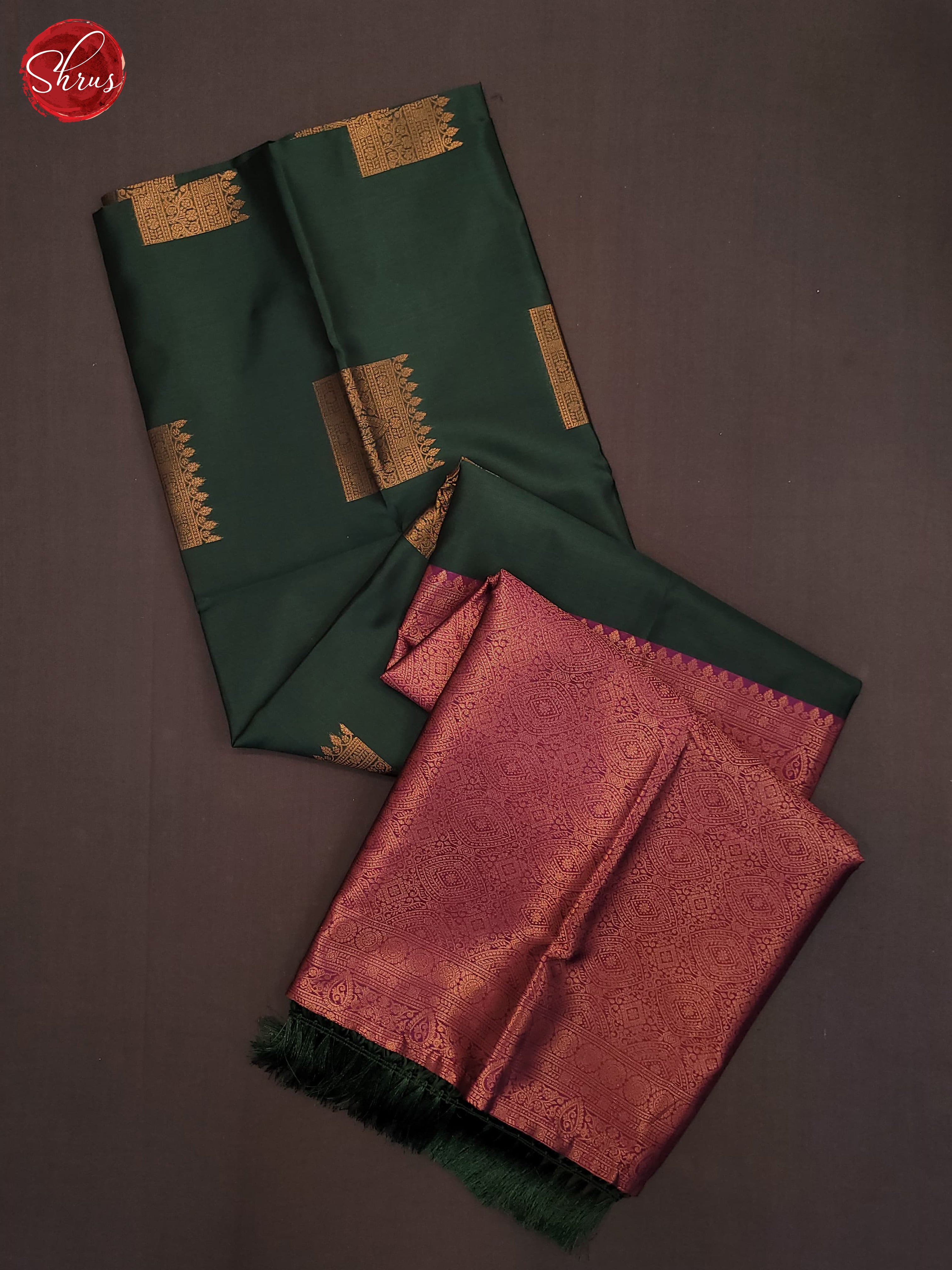 Bottle Green & Majenta - Semi Soft Silk Saree - Shop on ShrusEternity.com