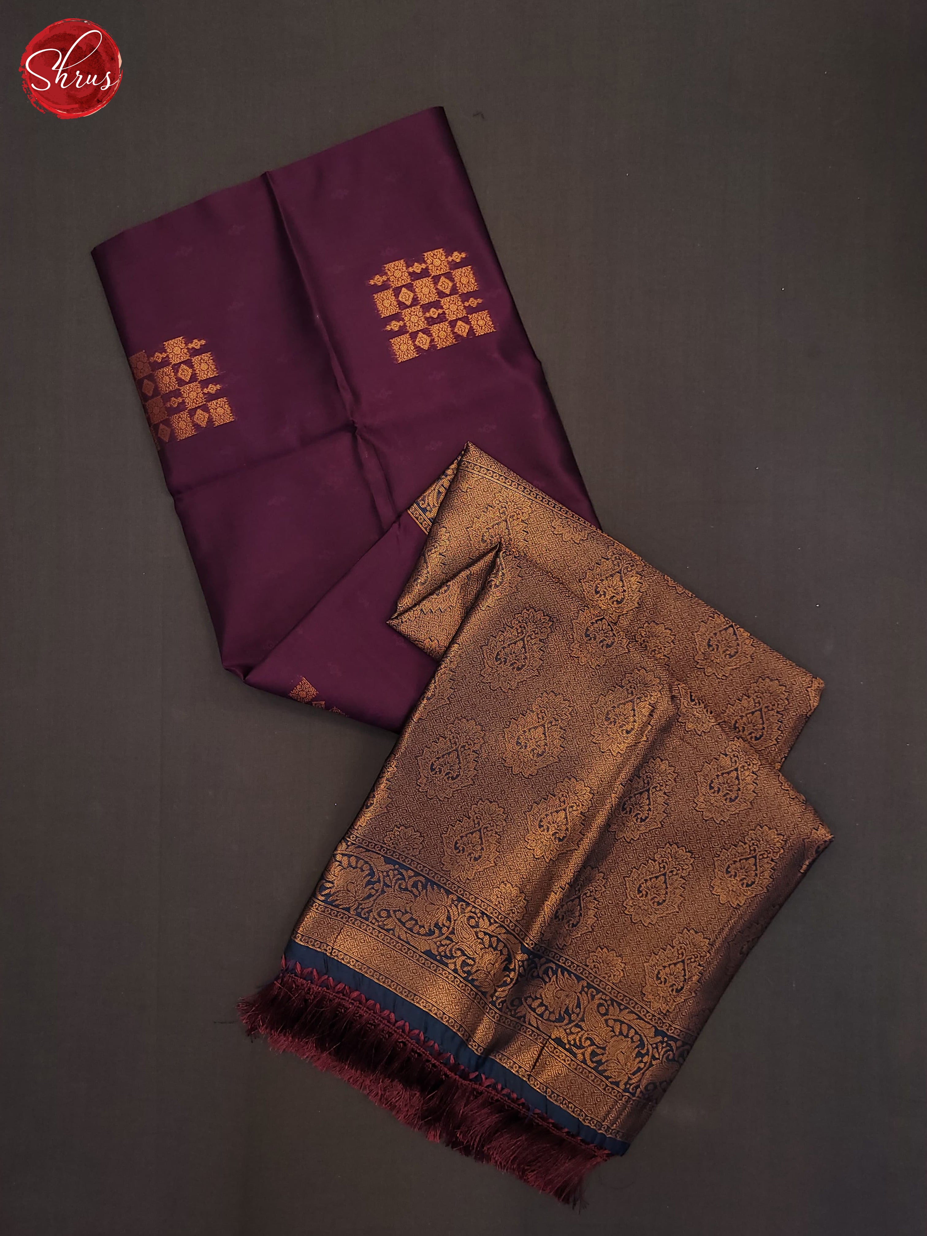 Deep wine & Blue - Semi Soft Silk Saree - Shop on ShrusEternity.com