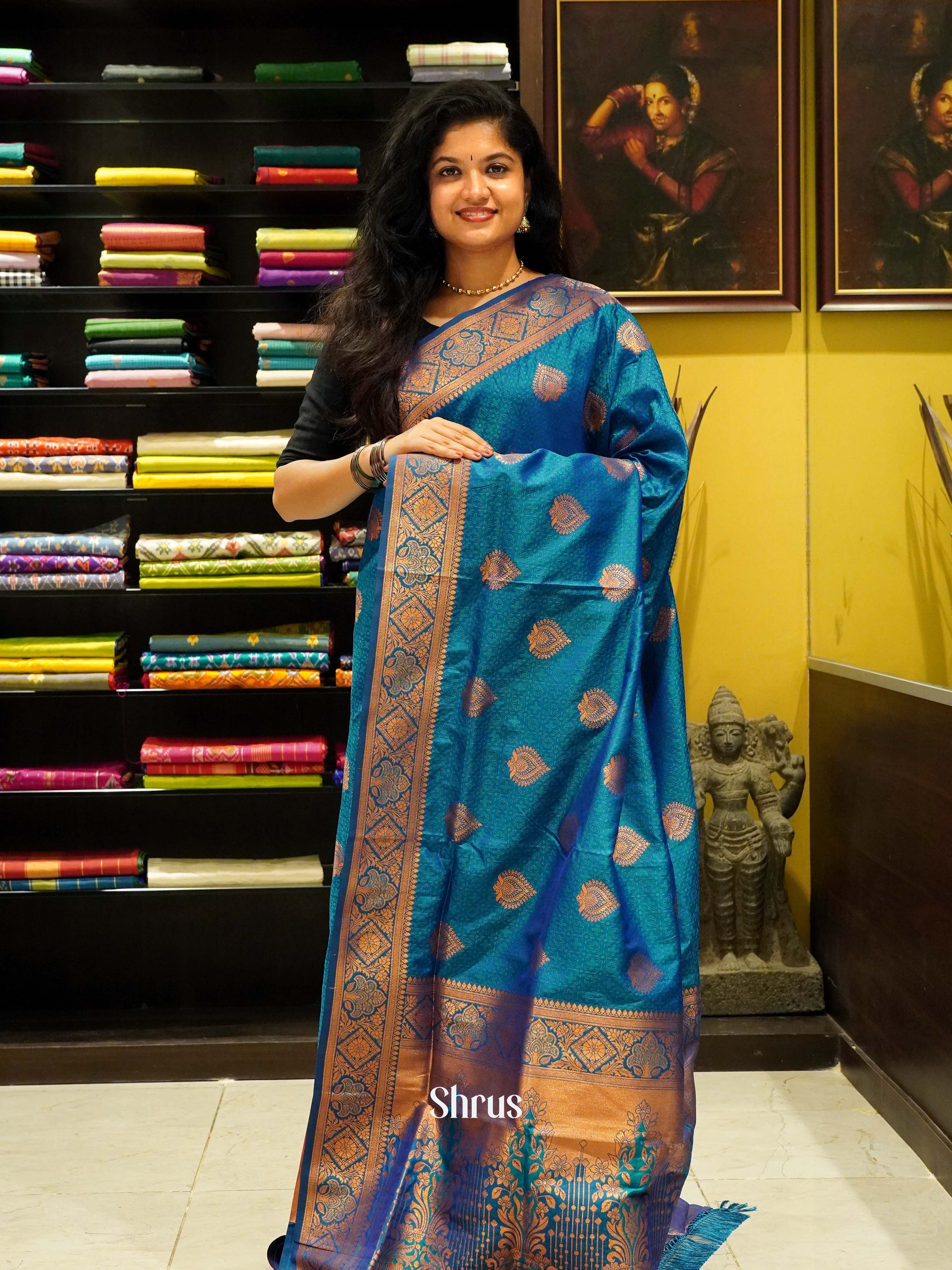 Blue(single tone)-Semi Kanchipuram Saree