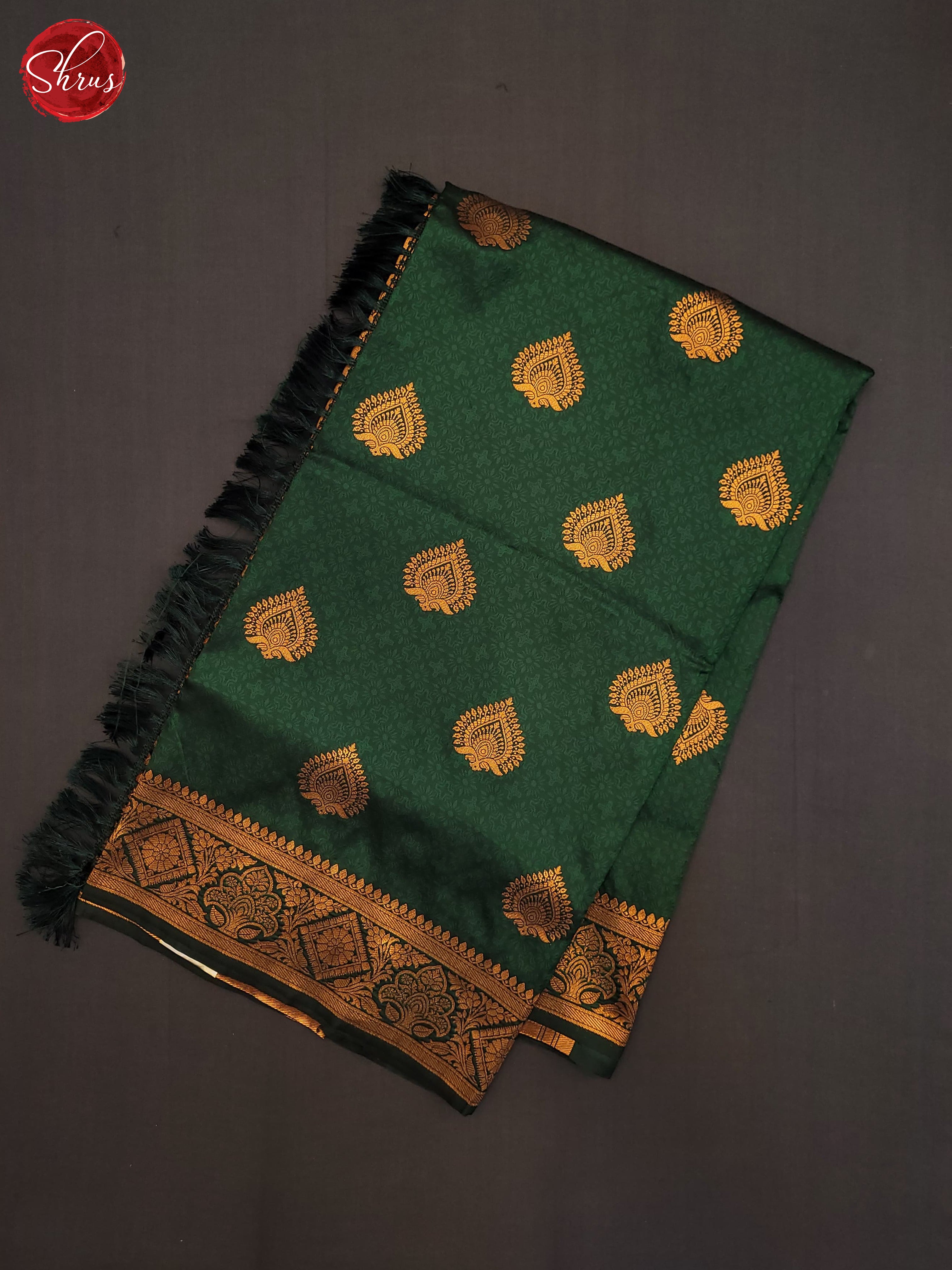 Bottle Green(SIngle Tone)- Semi Kanchipuram Saree - Shop on ShrusEternity.com