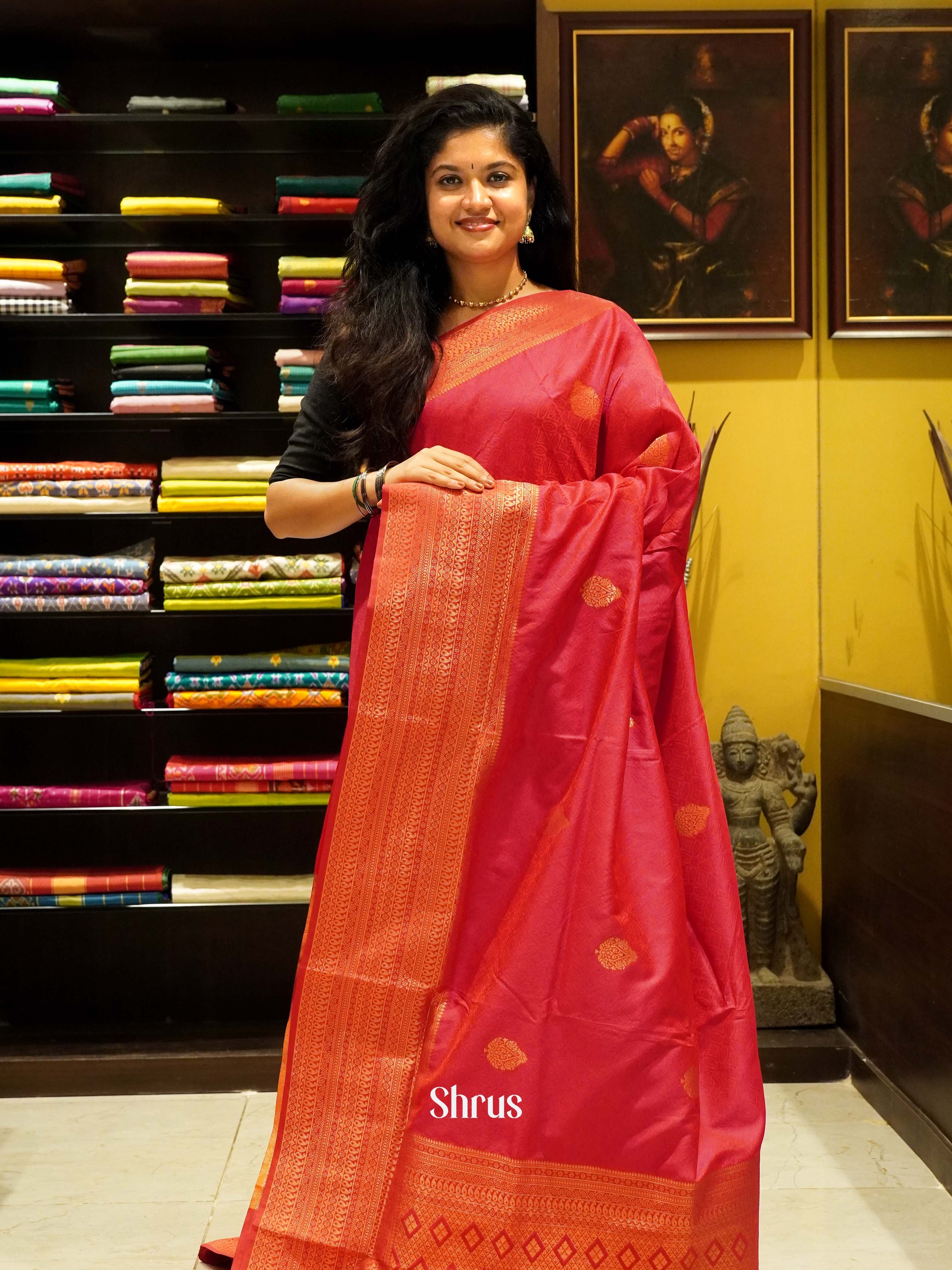 Pink(single tone)- semi Kanchipuram Saree