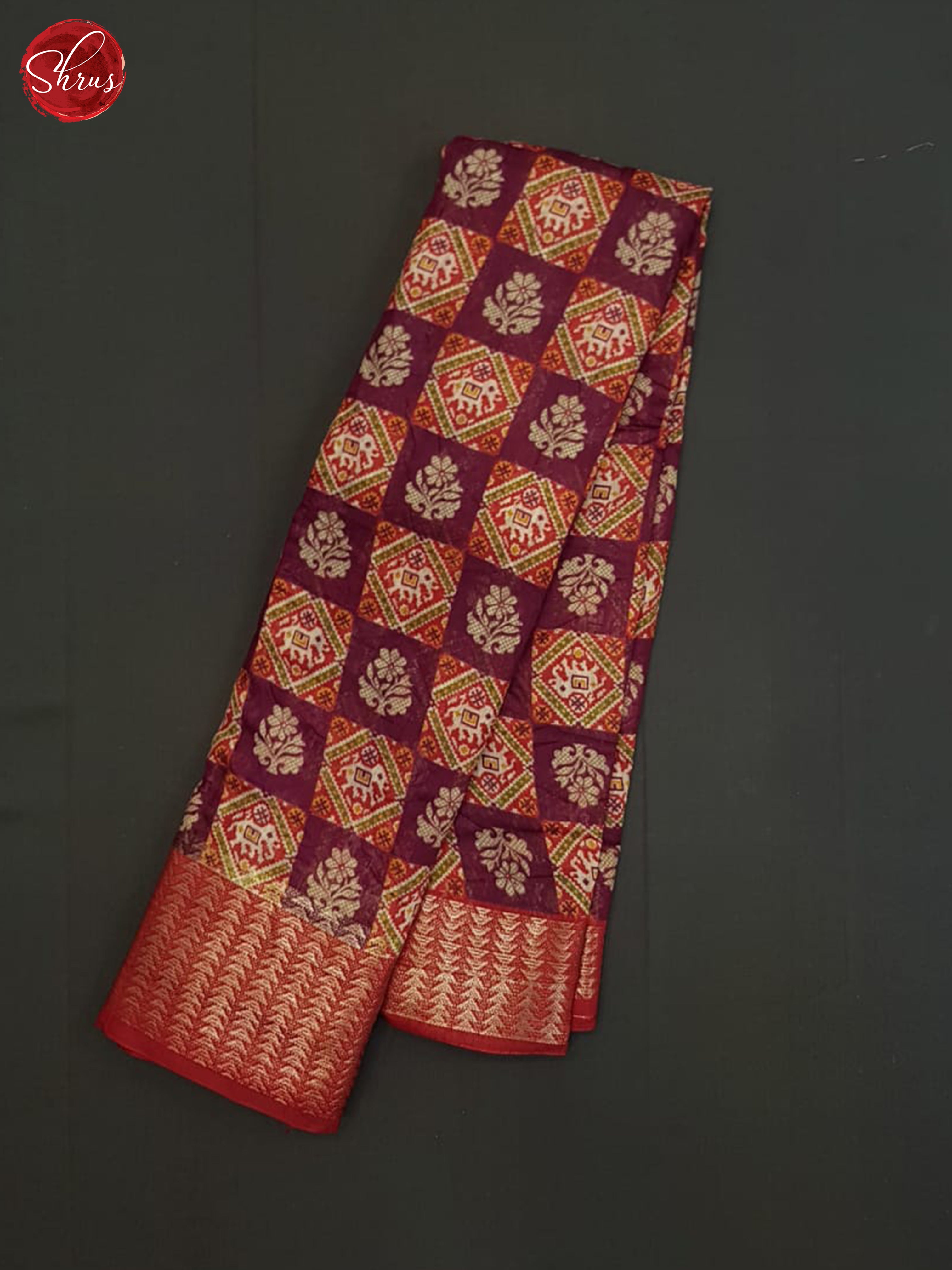 Wine And Red-Semi Gicha saree - Shop on ShrusEternity.com