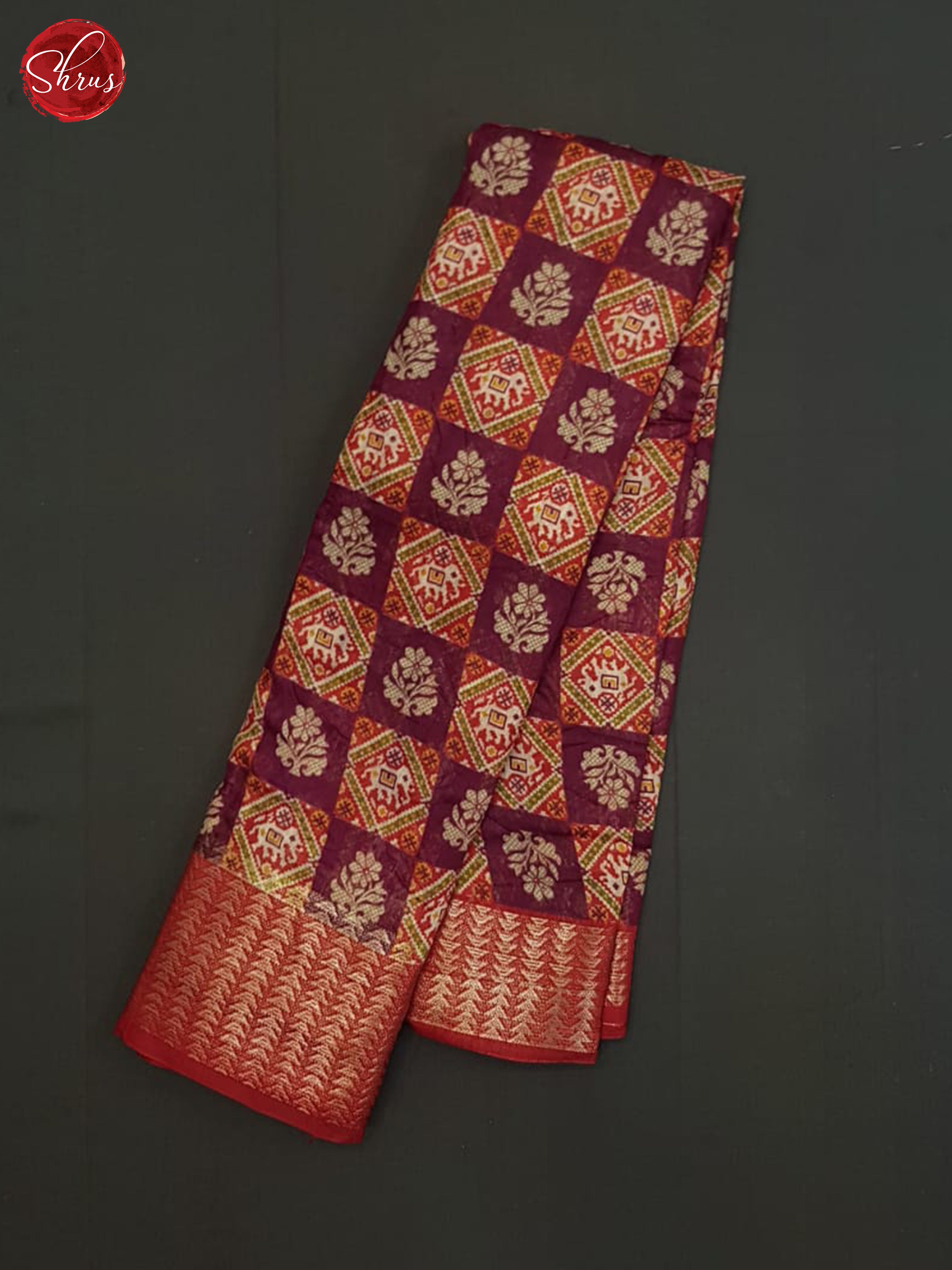 Wine And Red-Semi Gicha saree - Shop on ShrusEternity.com