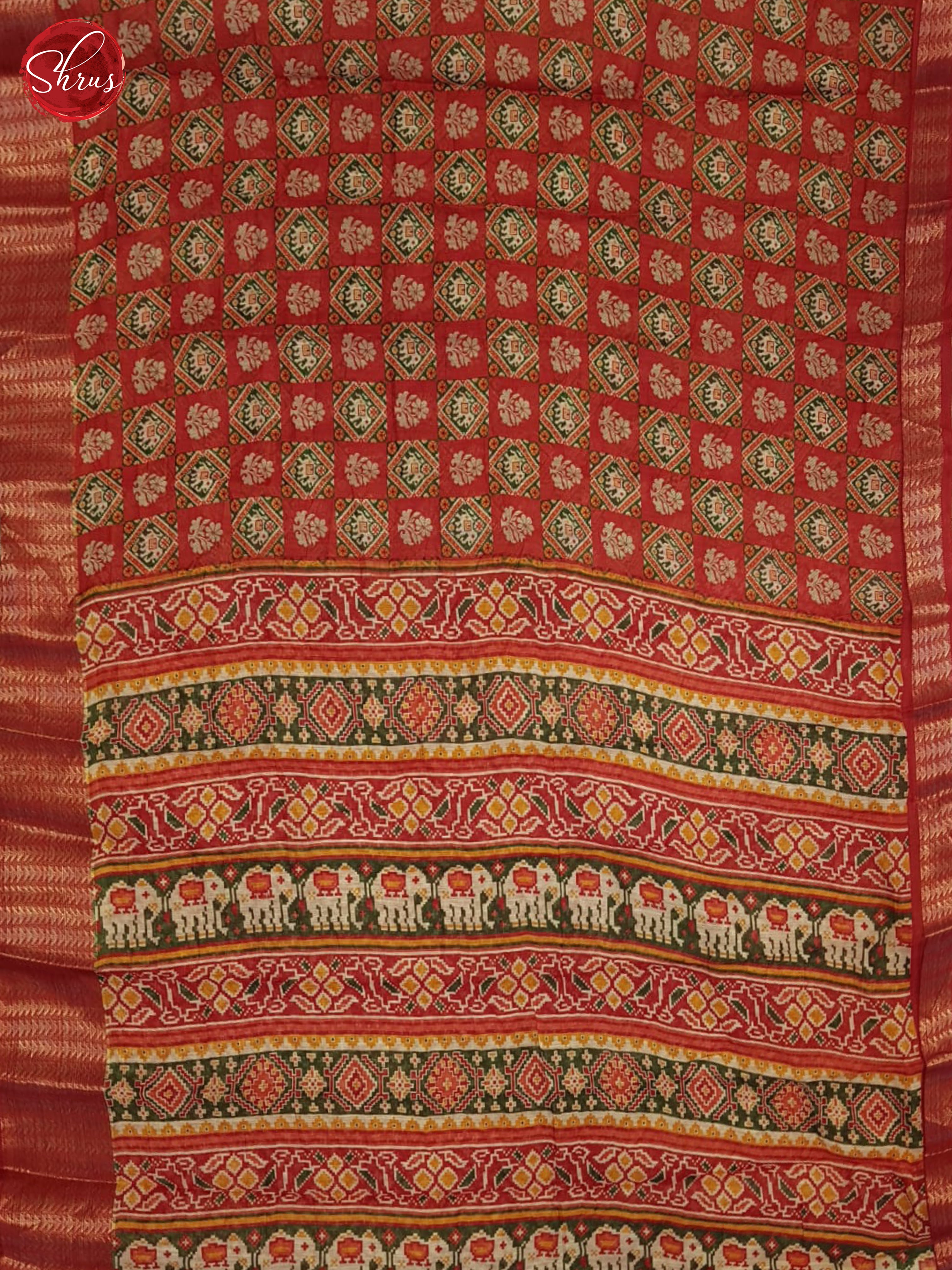 Red(single tone)-Semi Gicha Saree - Shop on ShrusEternity.com