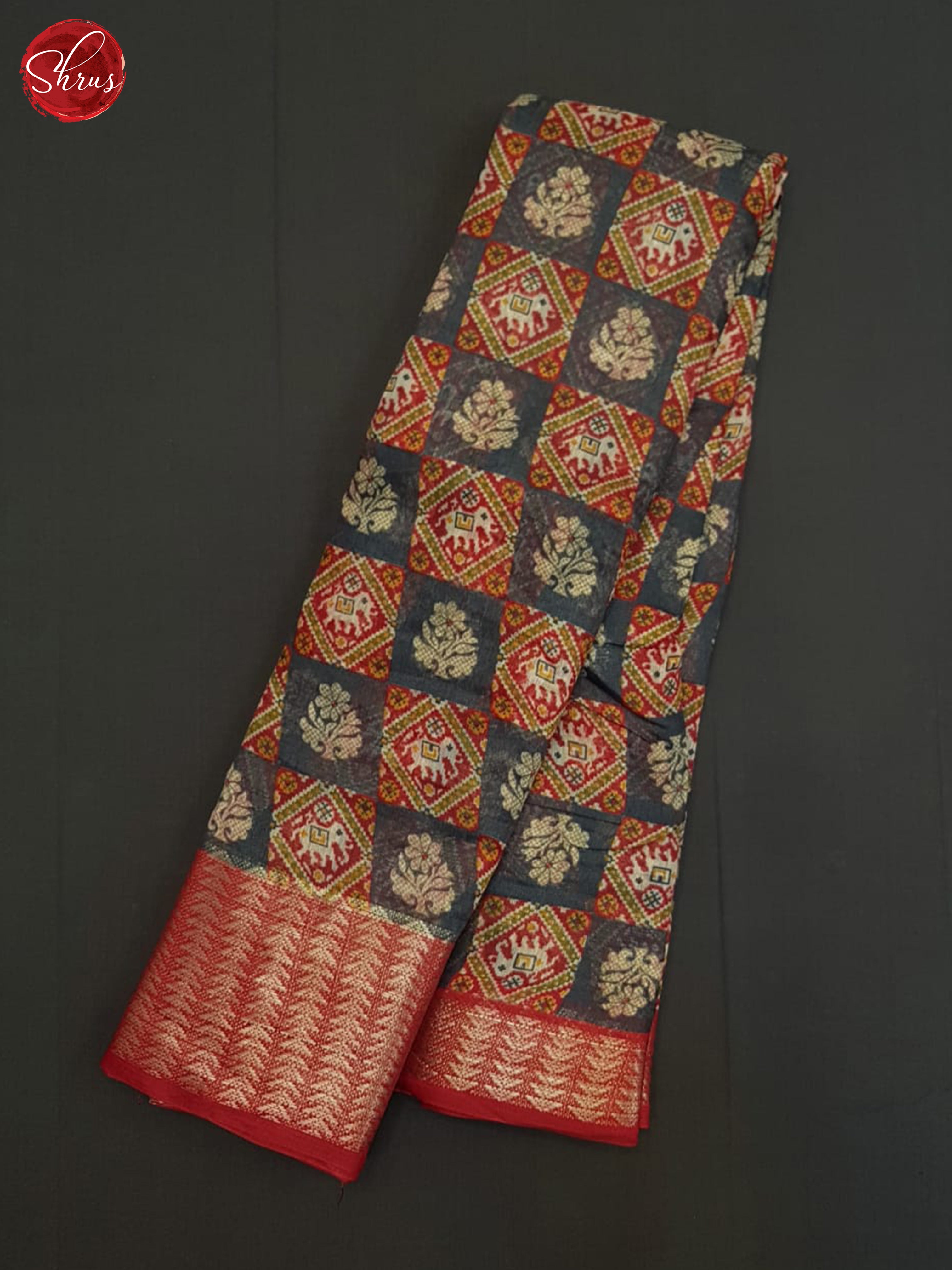 Grey And Red -Semi Gicha Saree - Shop on ShrusEternity.com