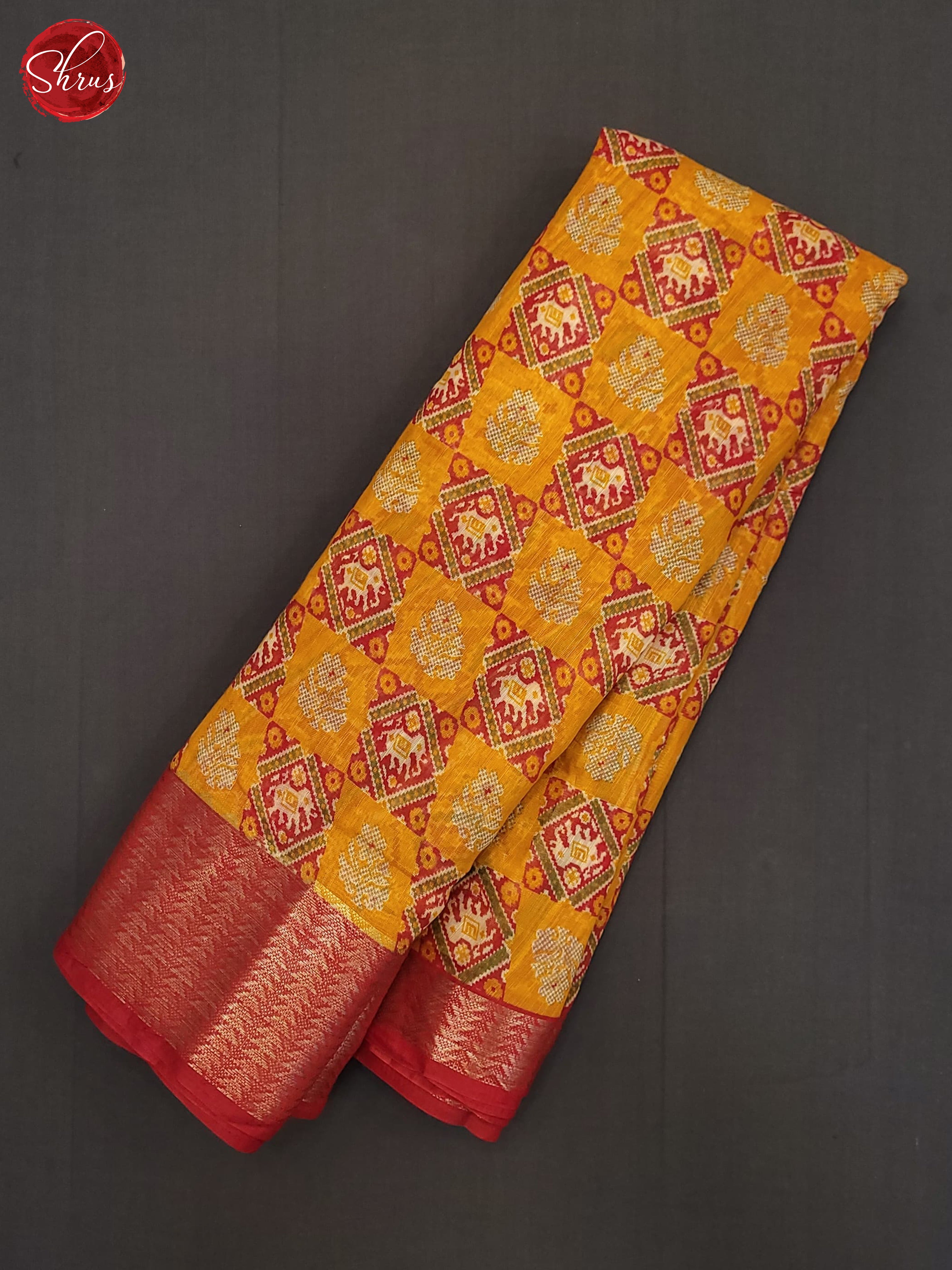 Yellow & Red - Semi Gicha Saree - Shop on ShrusEternity.com