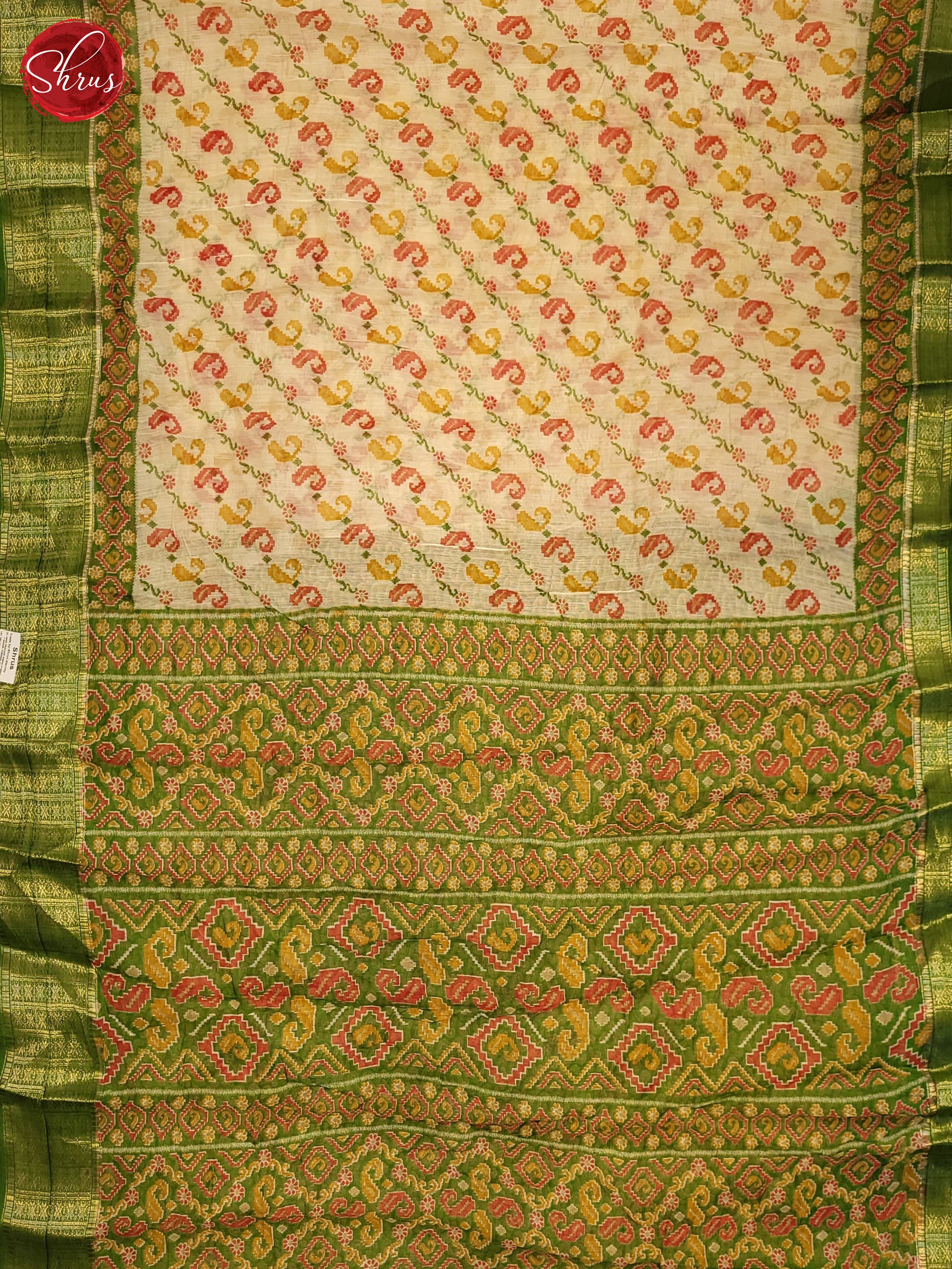 Cream & Green - Semi Gicha Saree - Shop on ShrusEternity.com