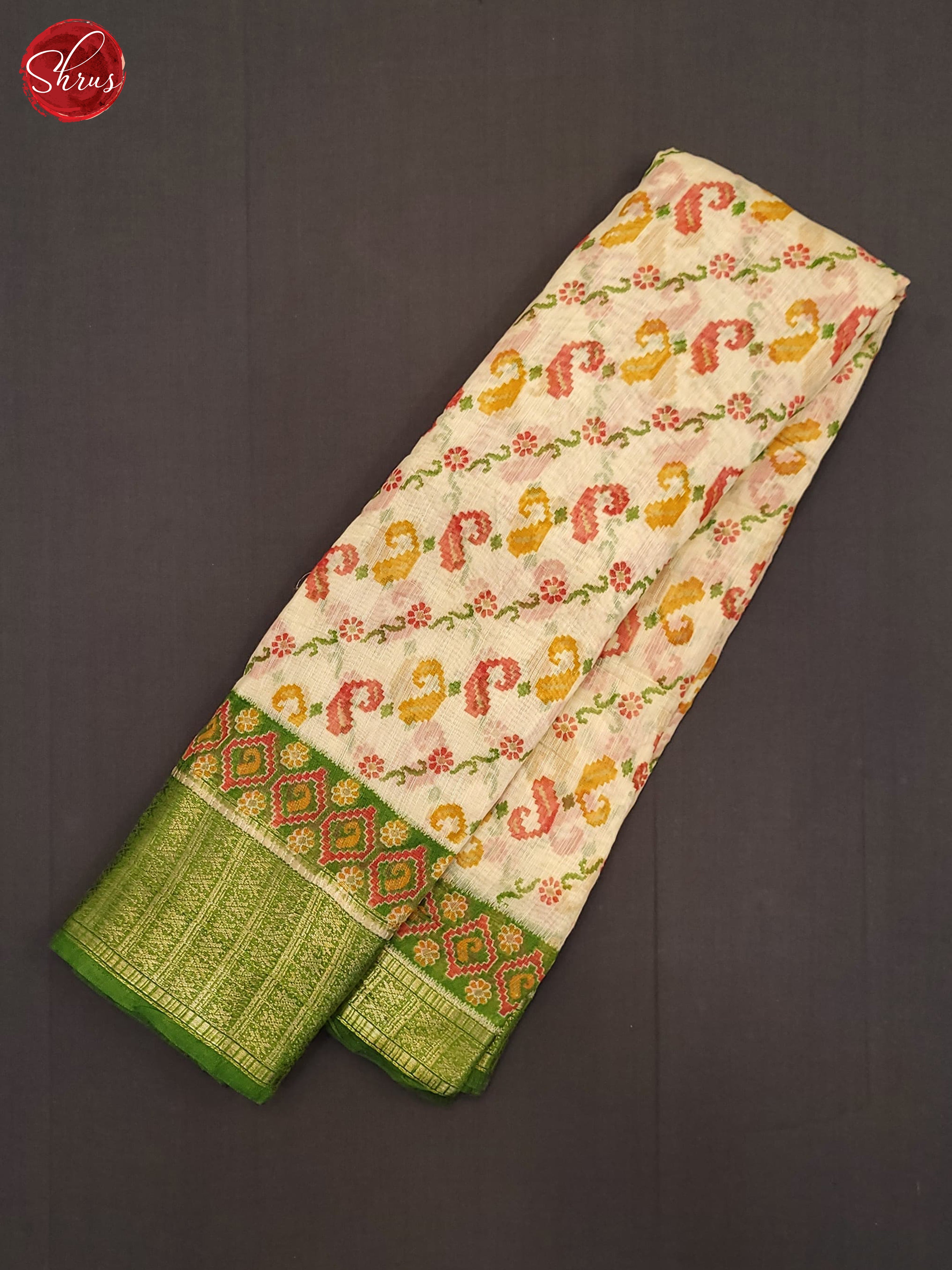 Cream & Green - Semi Gicha Saree - Shop on ShrusEternity.com