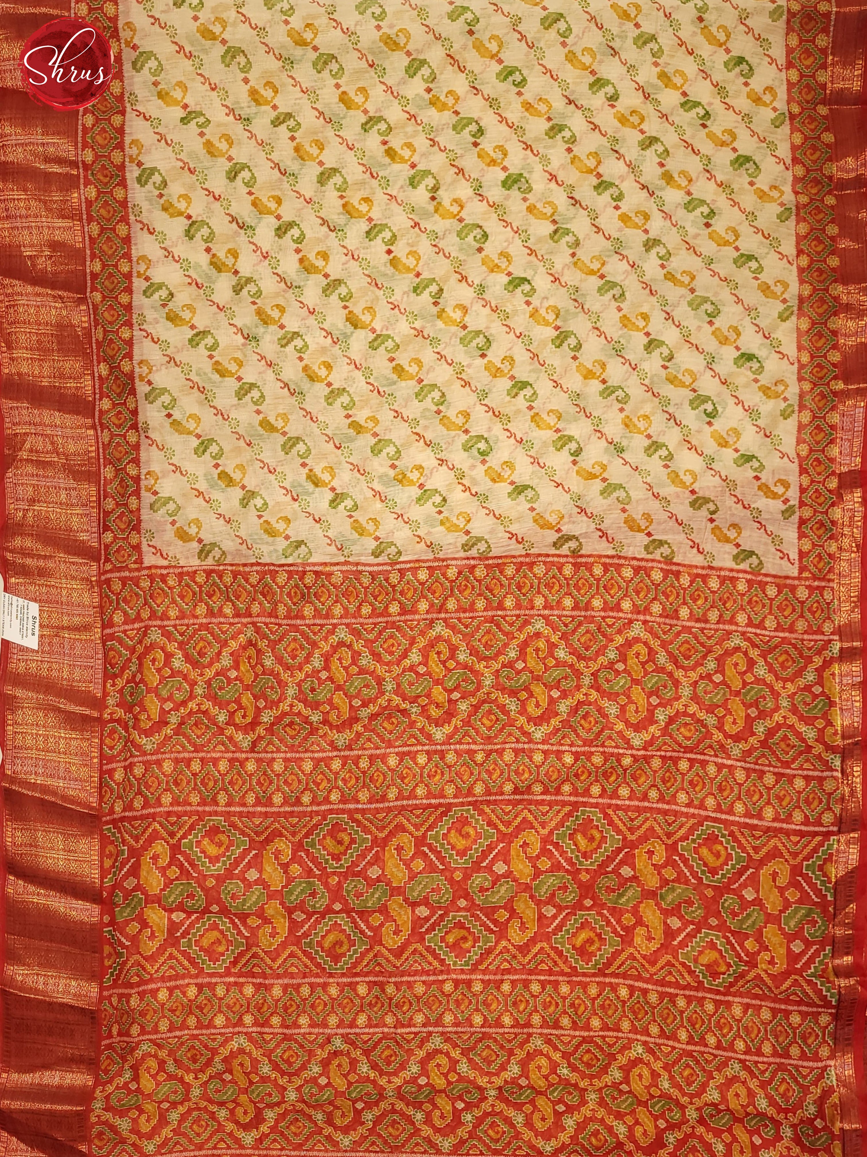 Cream & Red  - Semi Gicha Saree - Shop on ShrusEternity.com