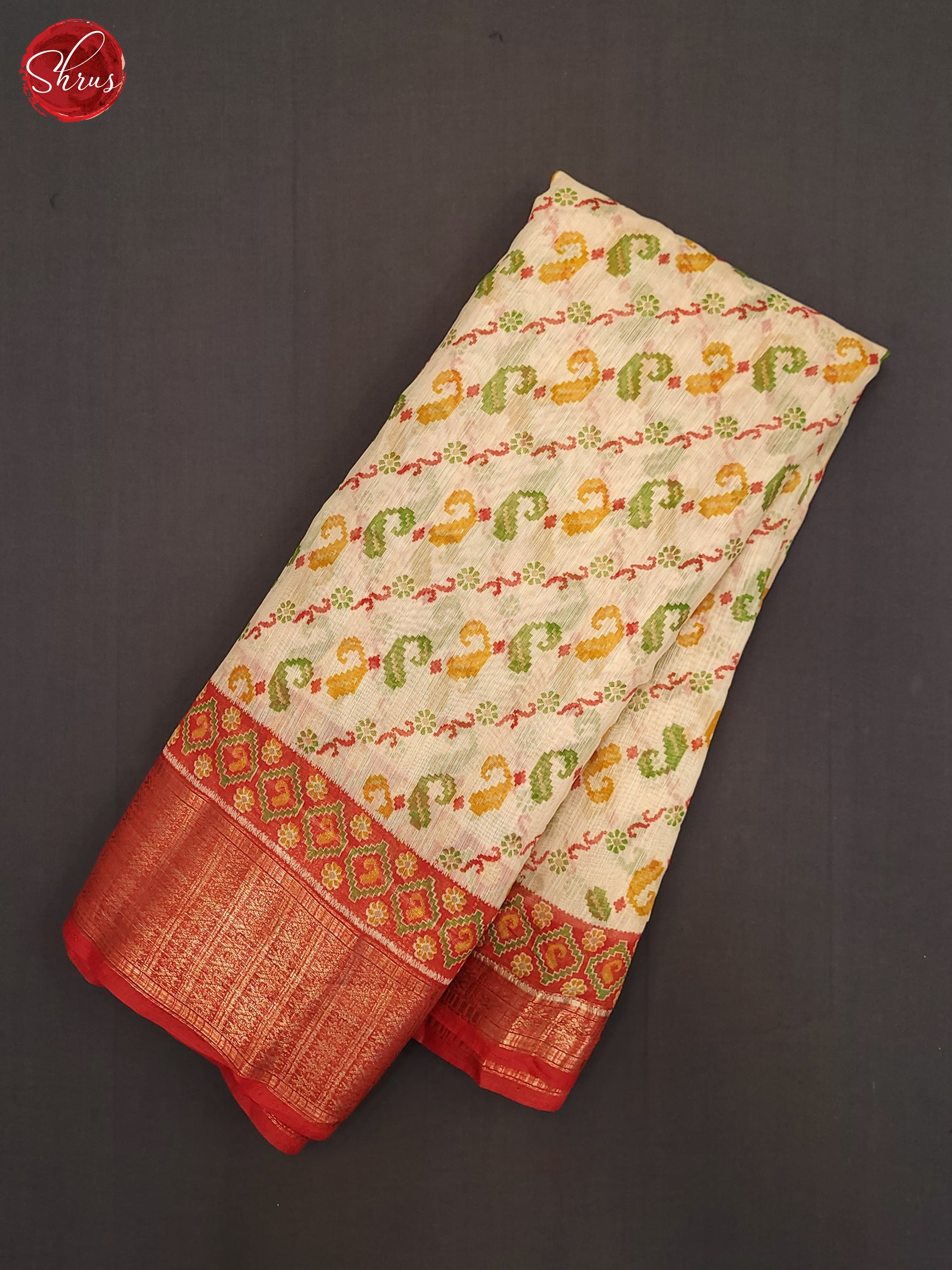 Cream & Red  - Semi Gicha Saree - Shop on ShrusEternity.com