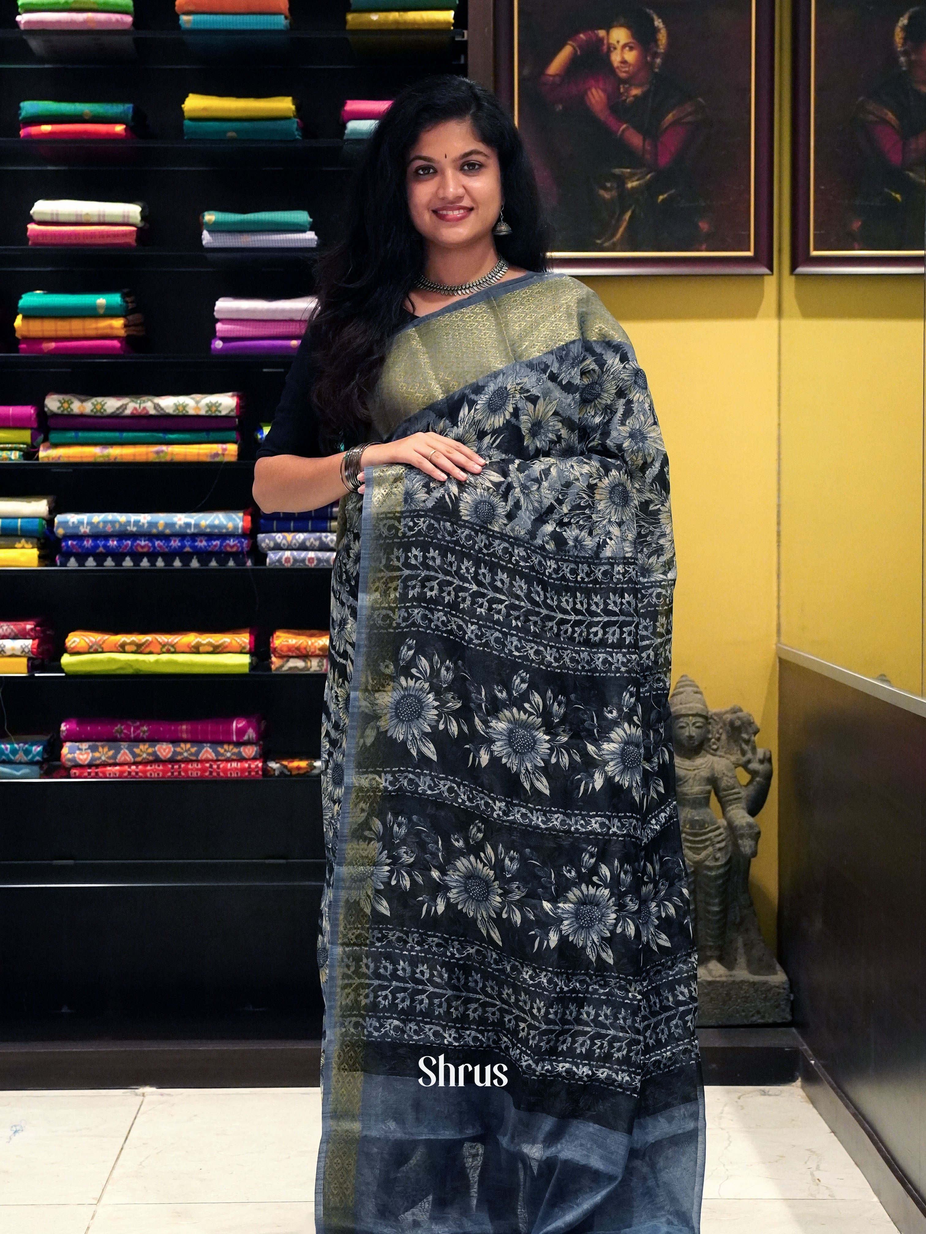 Black And Grey-Semi Gicha Saree