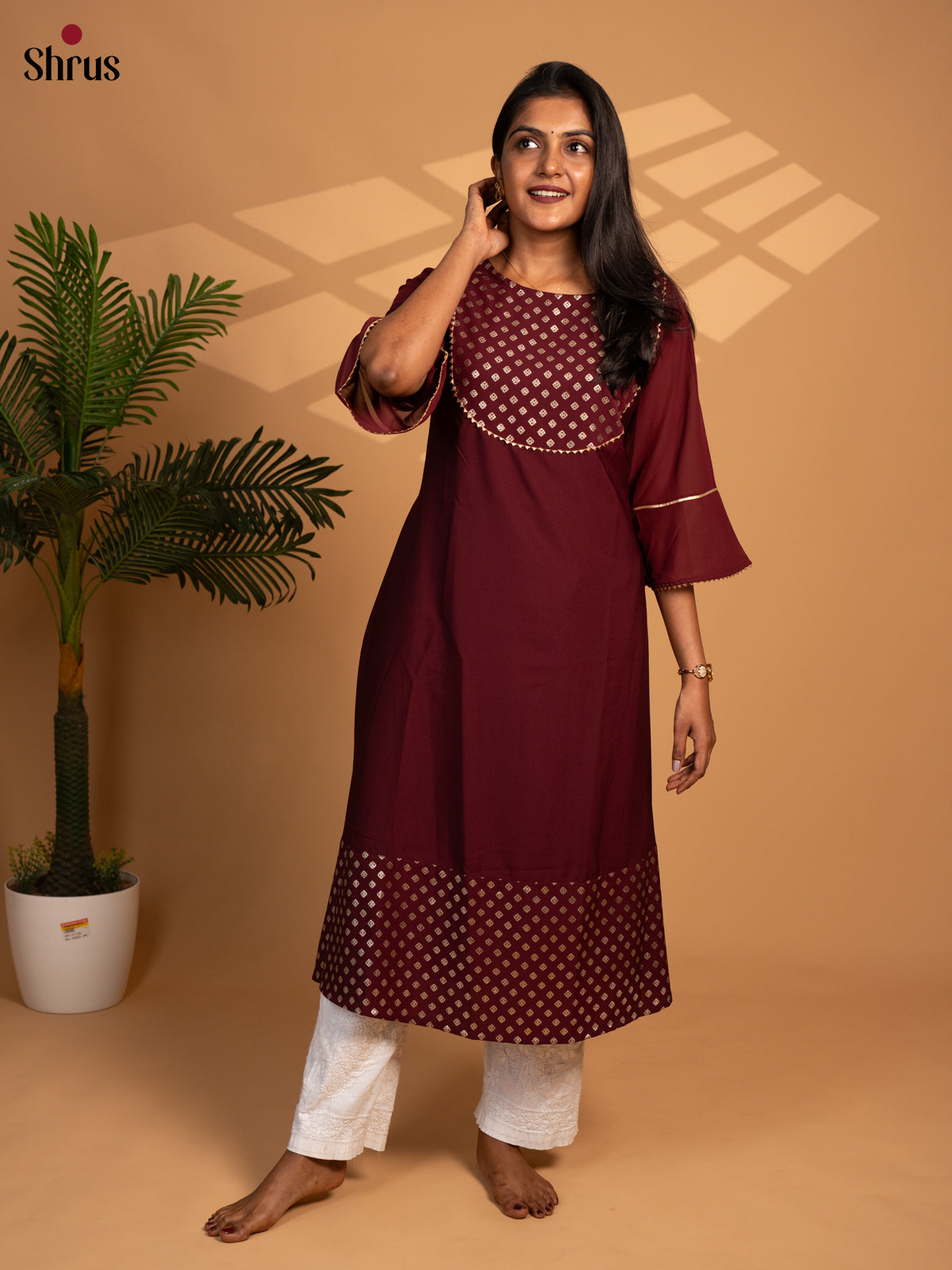 Purple - gold foil printed Readymade kurti