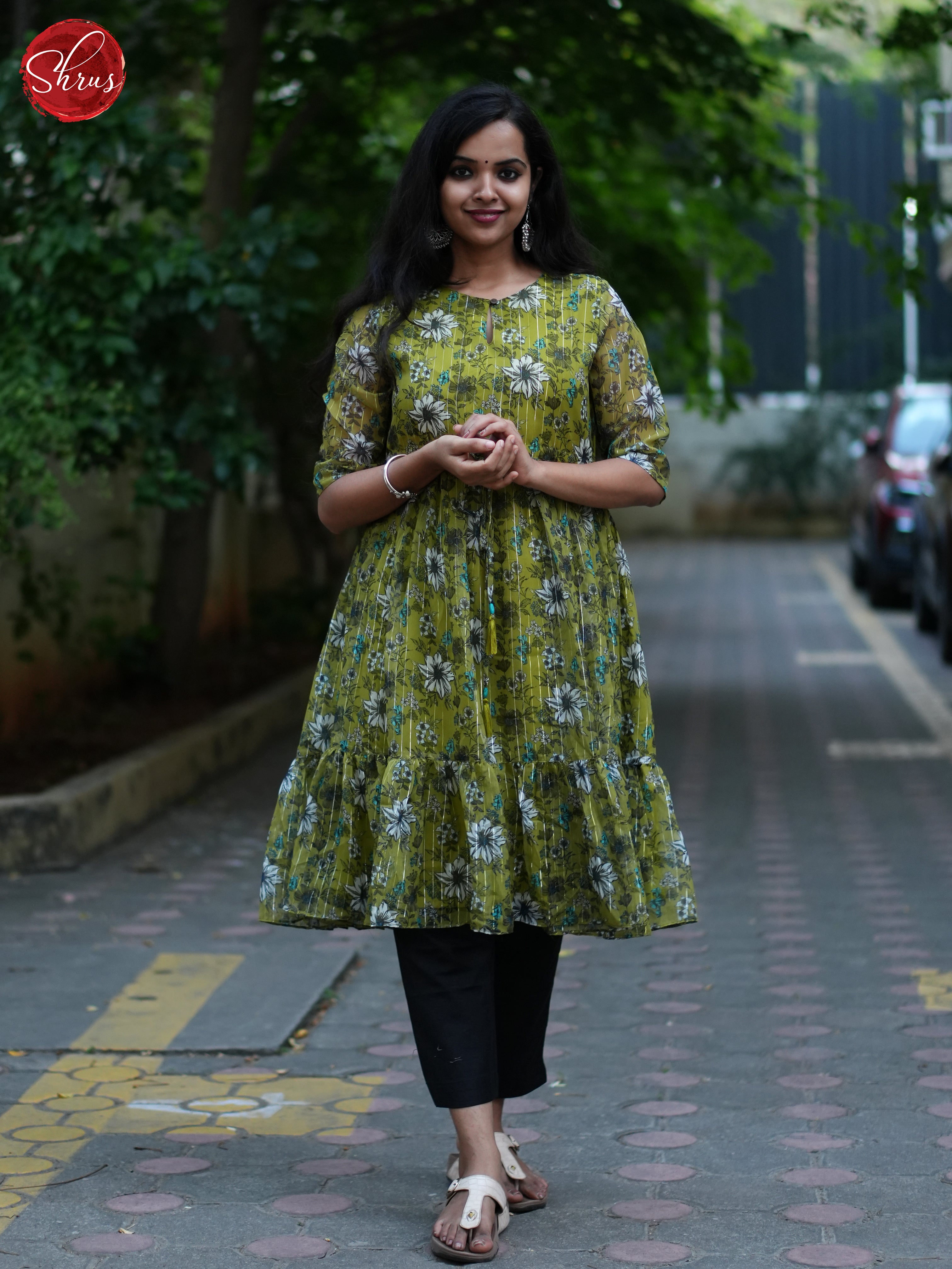 Green -Cotton  Printed Readymade Kurti - Shop on ShrusEternity.com