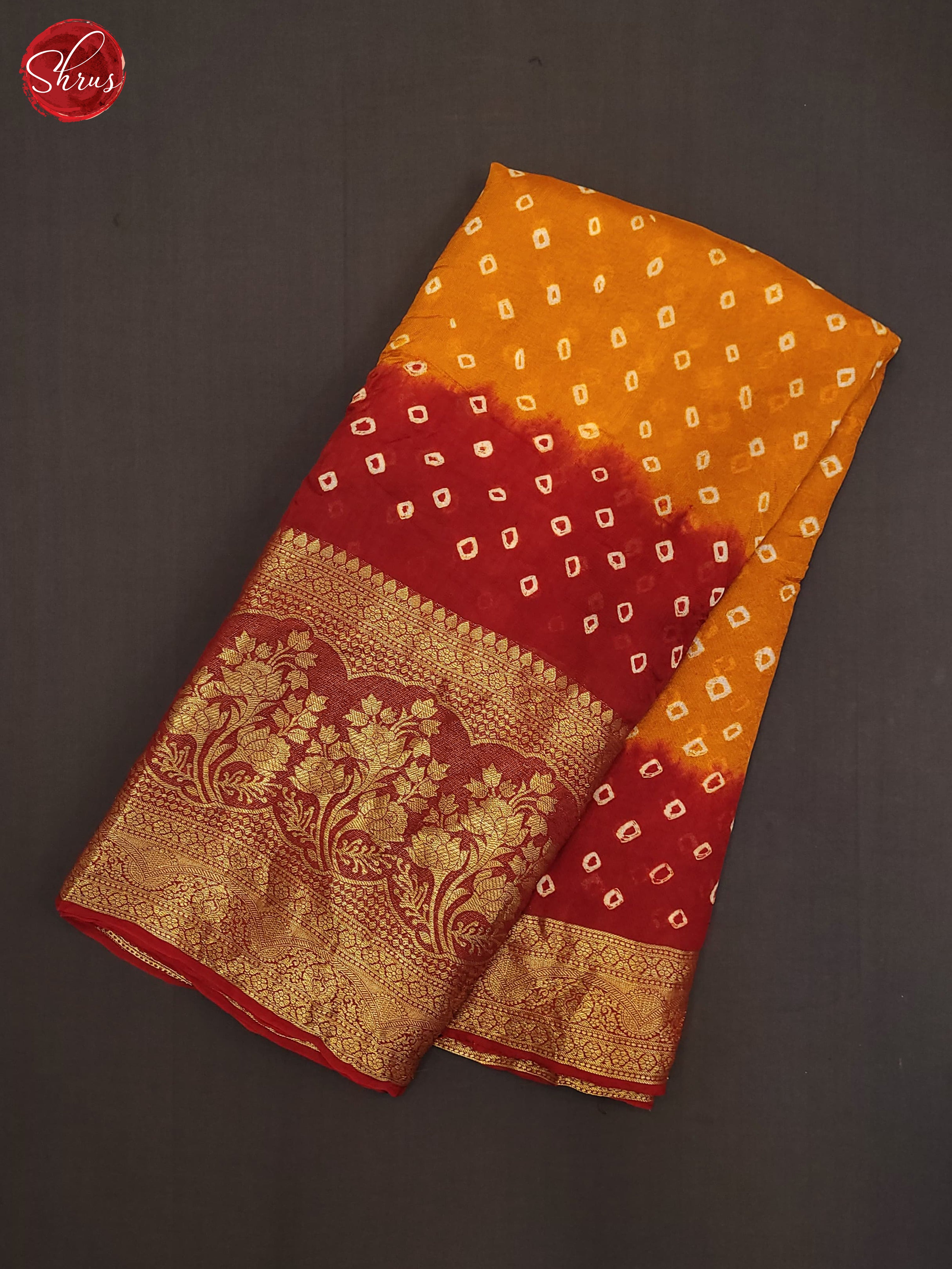 Orange & Red - Art Bandhini Saree - Shop on ShrusEternity.com