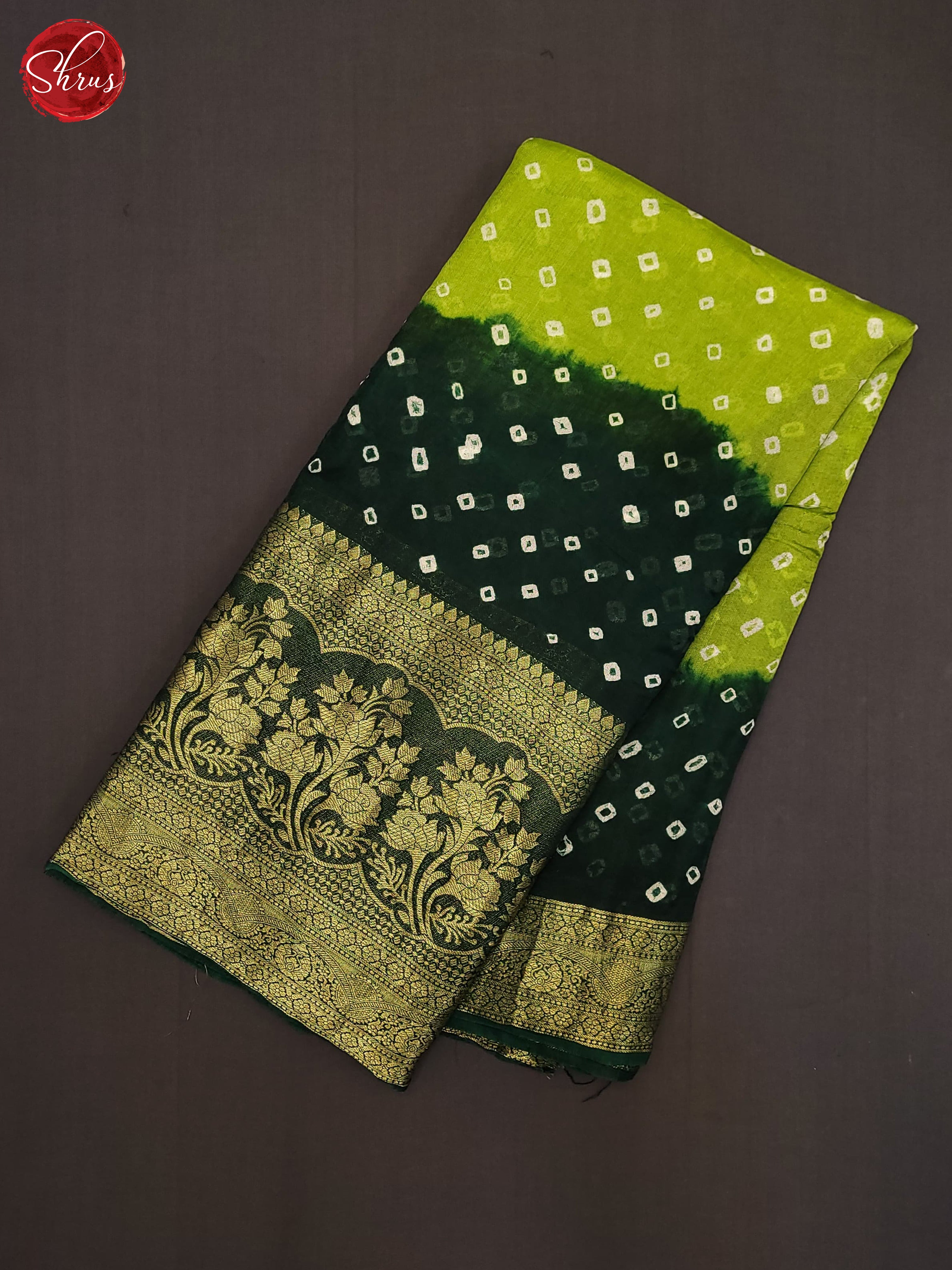 Light Green & Dark Green - Art Bandhini Saree - Shop on ShrusEternity.com