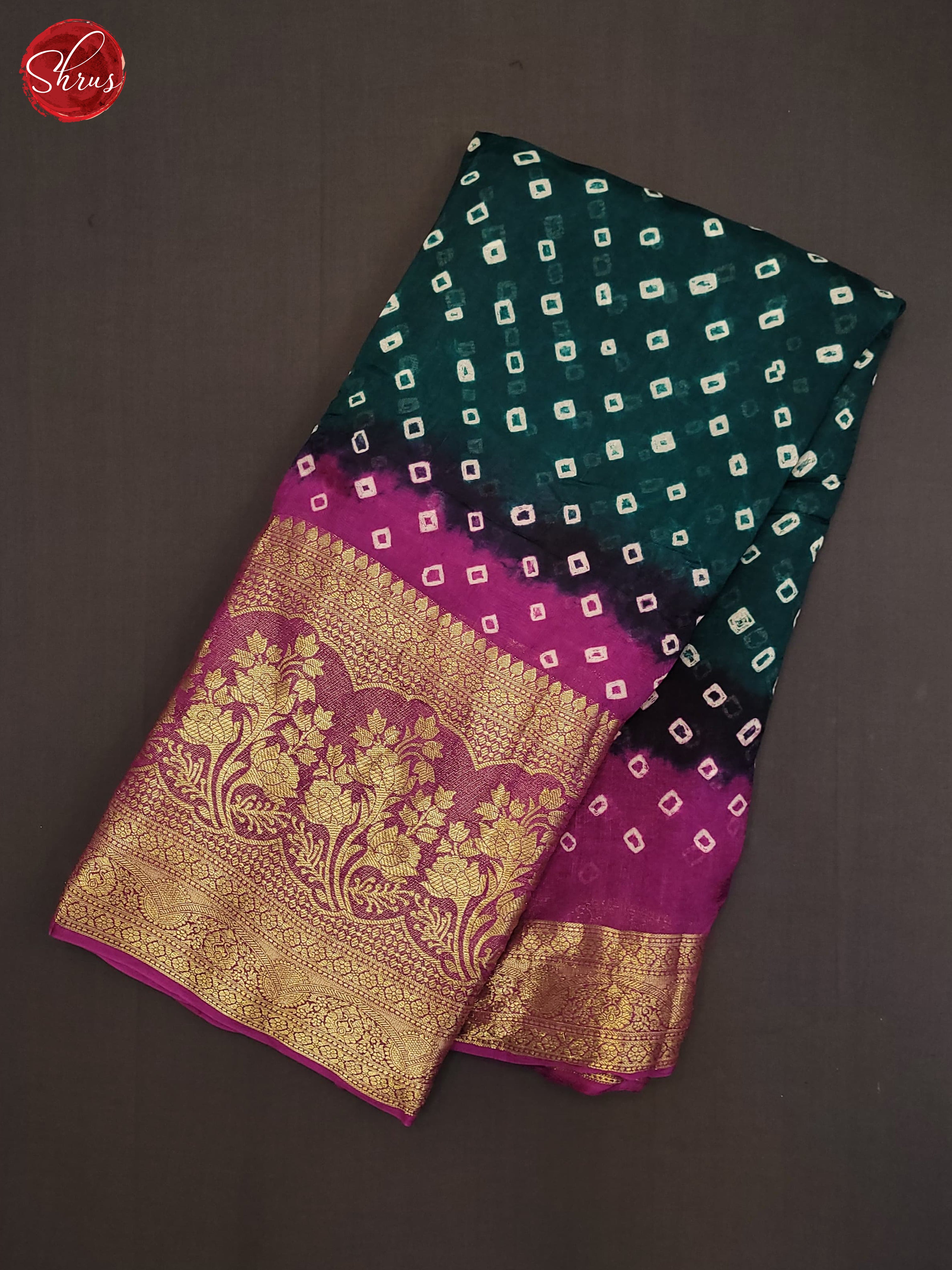 Bottle Green & Pink - Art Bandhini Saree - Shop on ShrusEternity.com