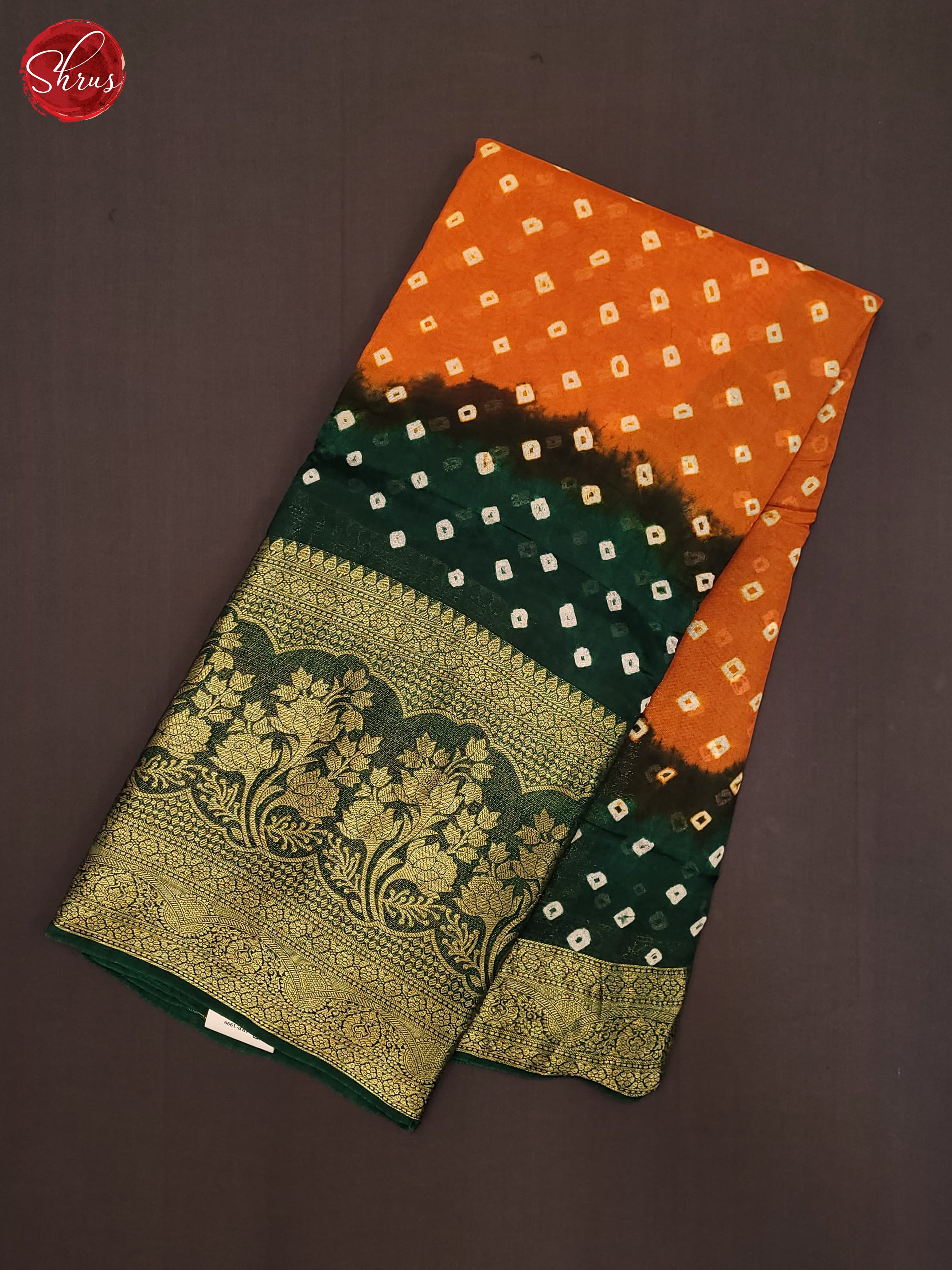 Orange & Green - Art Bandhini Saree - Shop on ShrusEternity.com