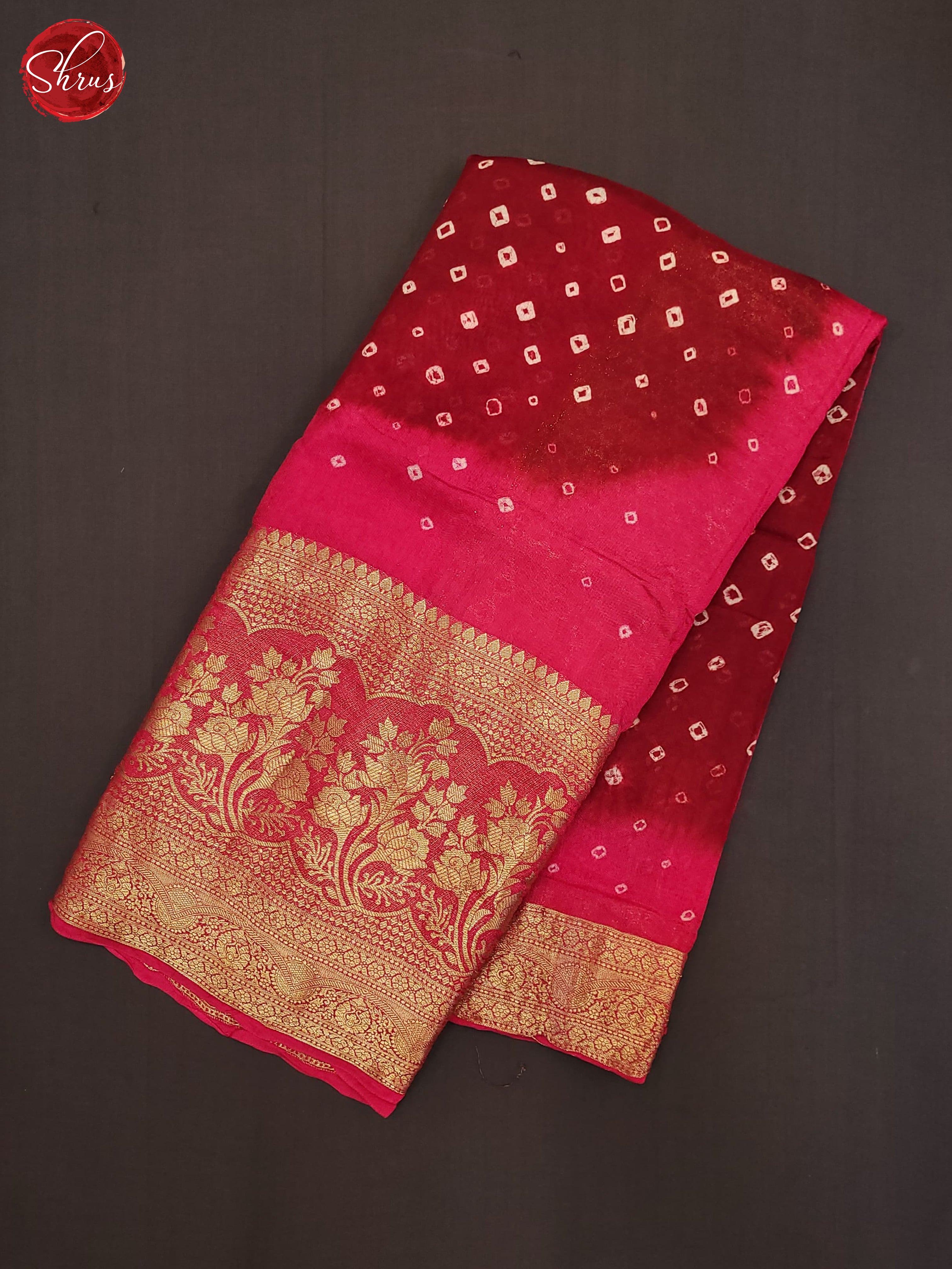 Red & Pink- Art Bandhini Saree - Shop on ShrusEternity.com