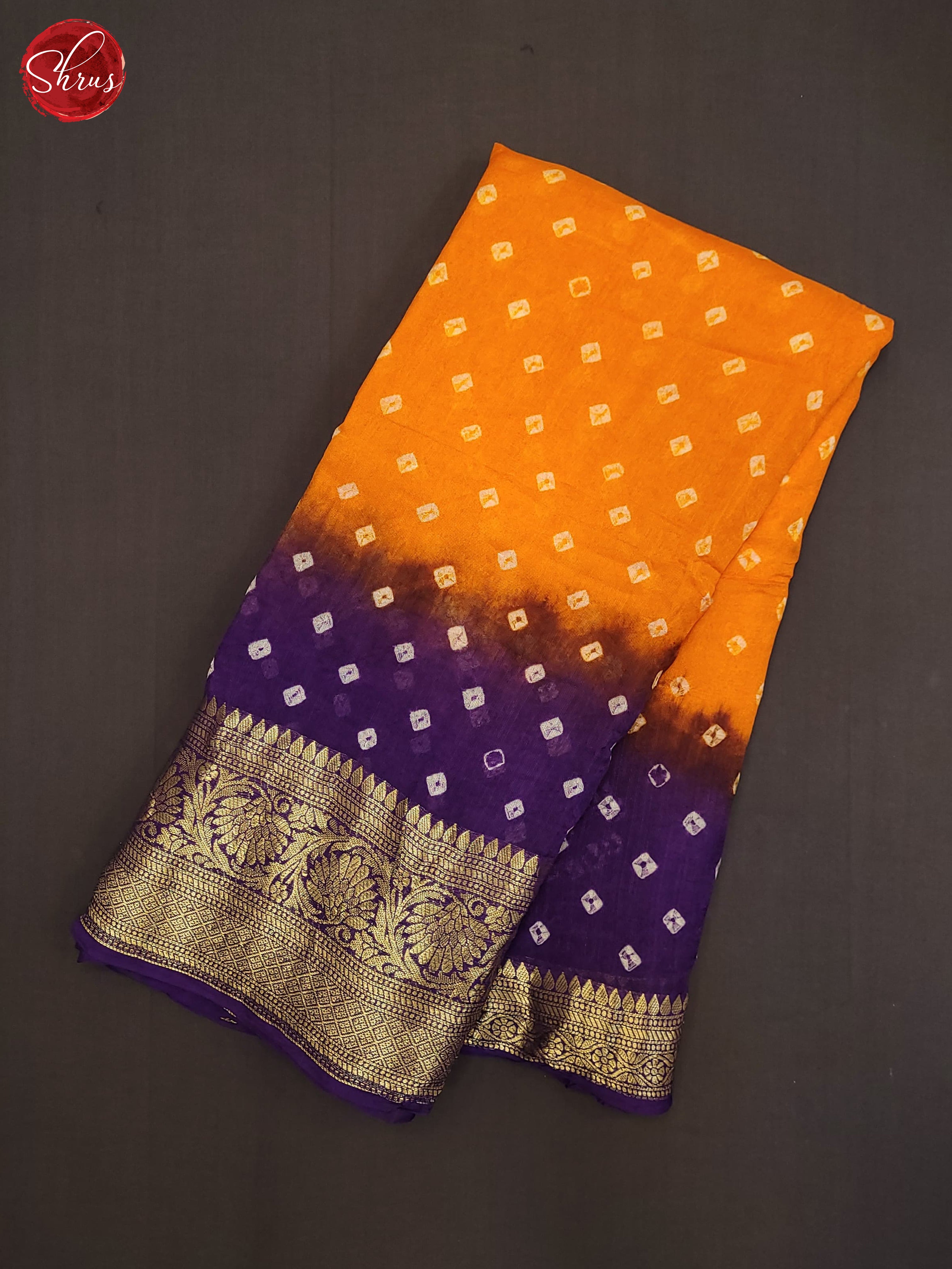 Orange & Violet - Art Bandhini Saree - Shop on ShrusEternity.com