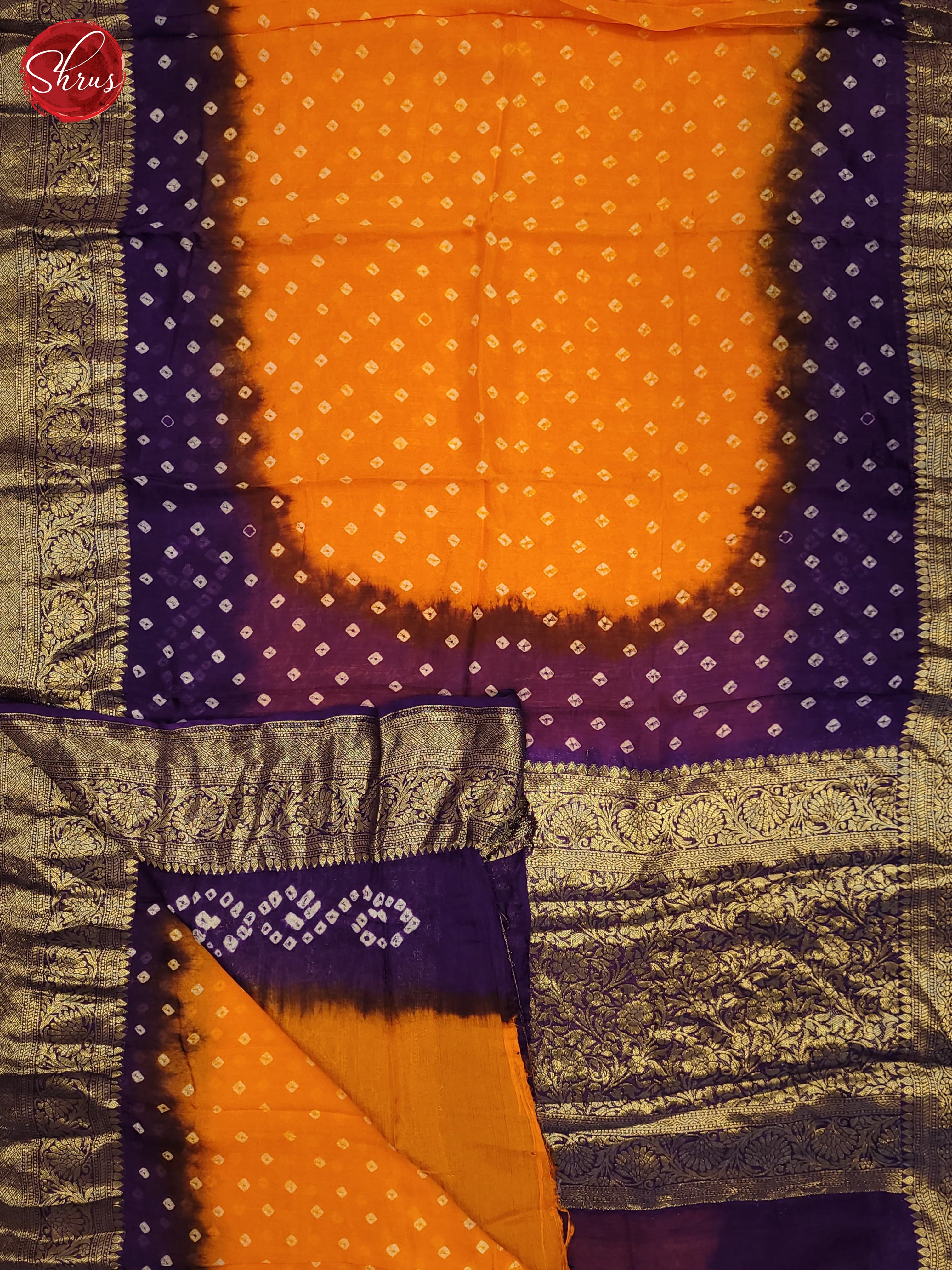 Orange & Violet - Art Bandhini Saree - Shop on ShrusEternity.com