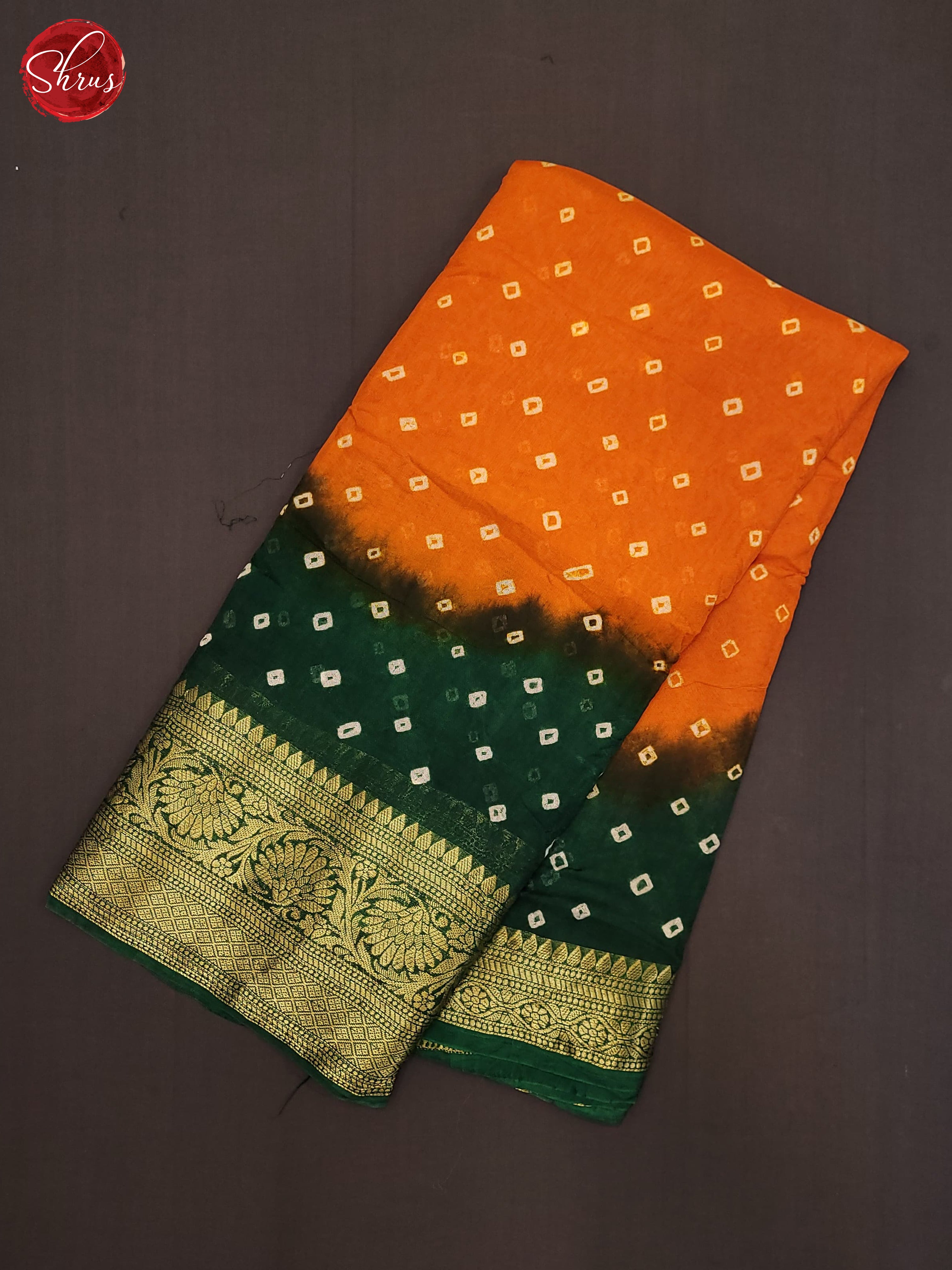 Orange & Green - Art Bandhini Saree - Shop on ShrusEternity.com