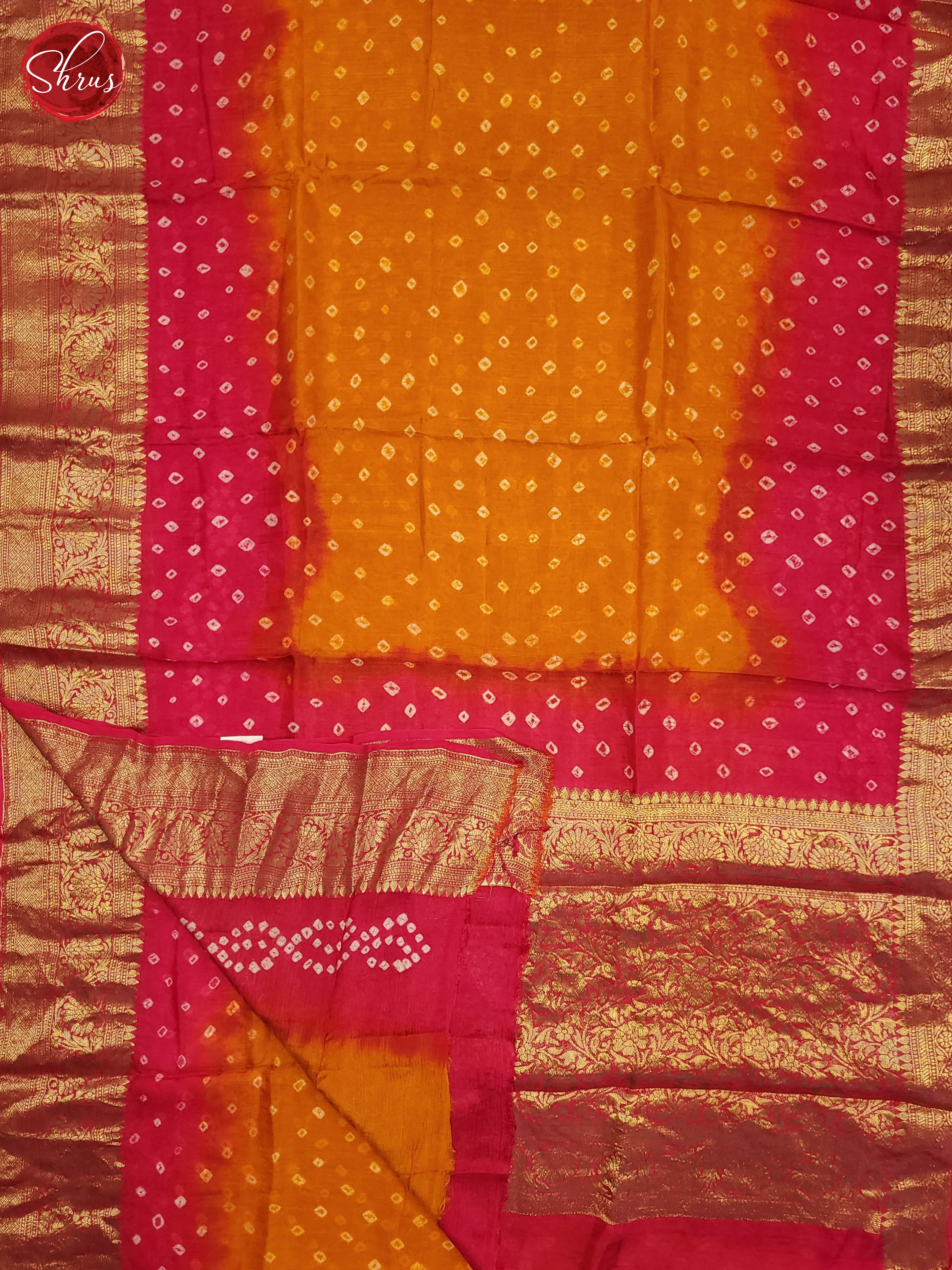 Orange & Pink - Art Bandhini Saree - Shop on ShrusEternity.com