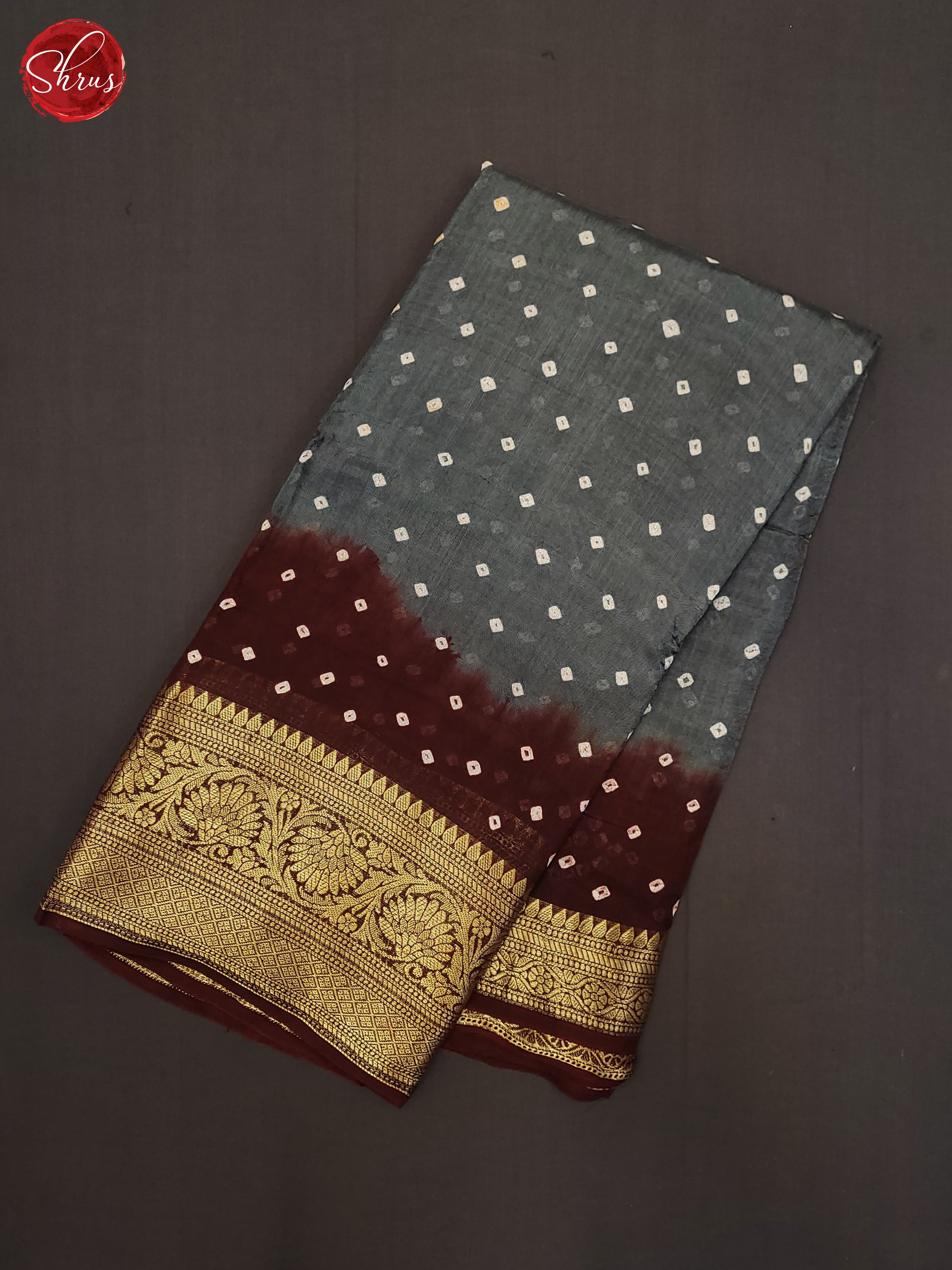 Grey & Maroon - Art Bandhini Saree - Shop on ShrusEternity.com