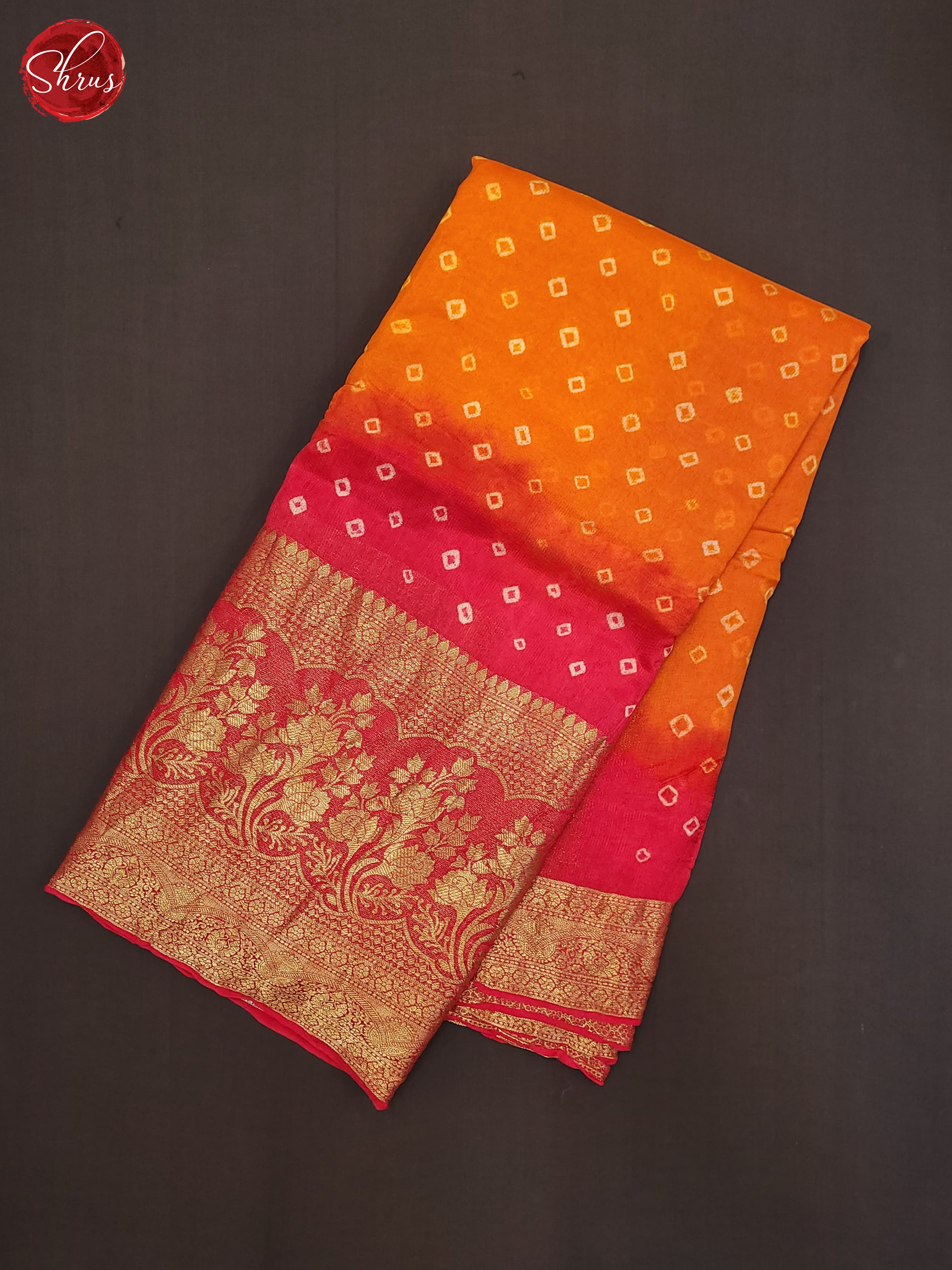 Orange & Pink - Art Bandhini Saree - Shop on ShrusEternity.com