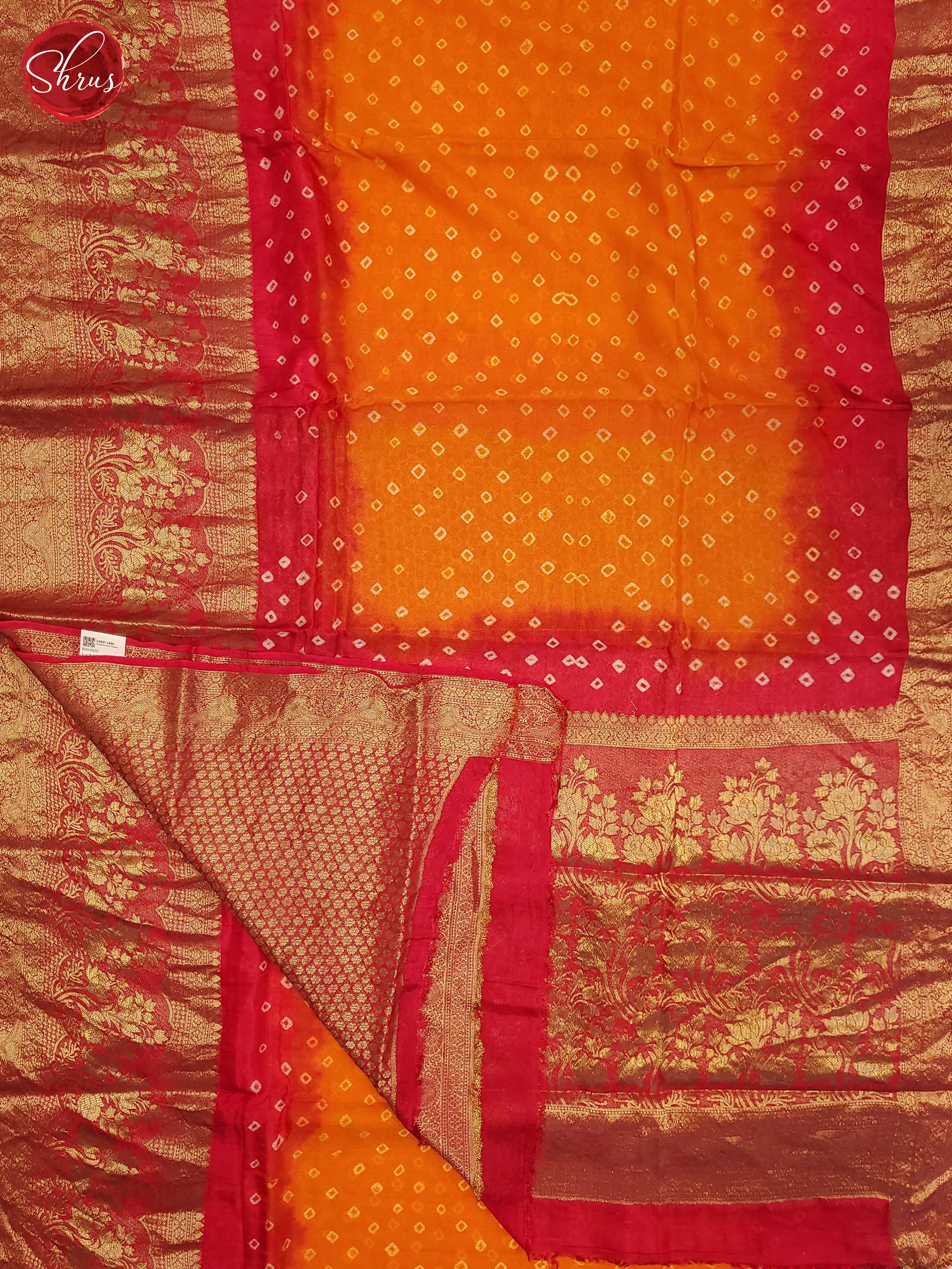 Orange & Pink - Art Bandhini Saree - Shop on ShrusEternity.com