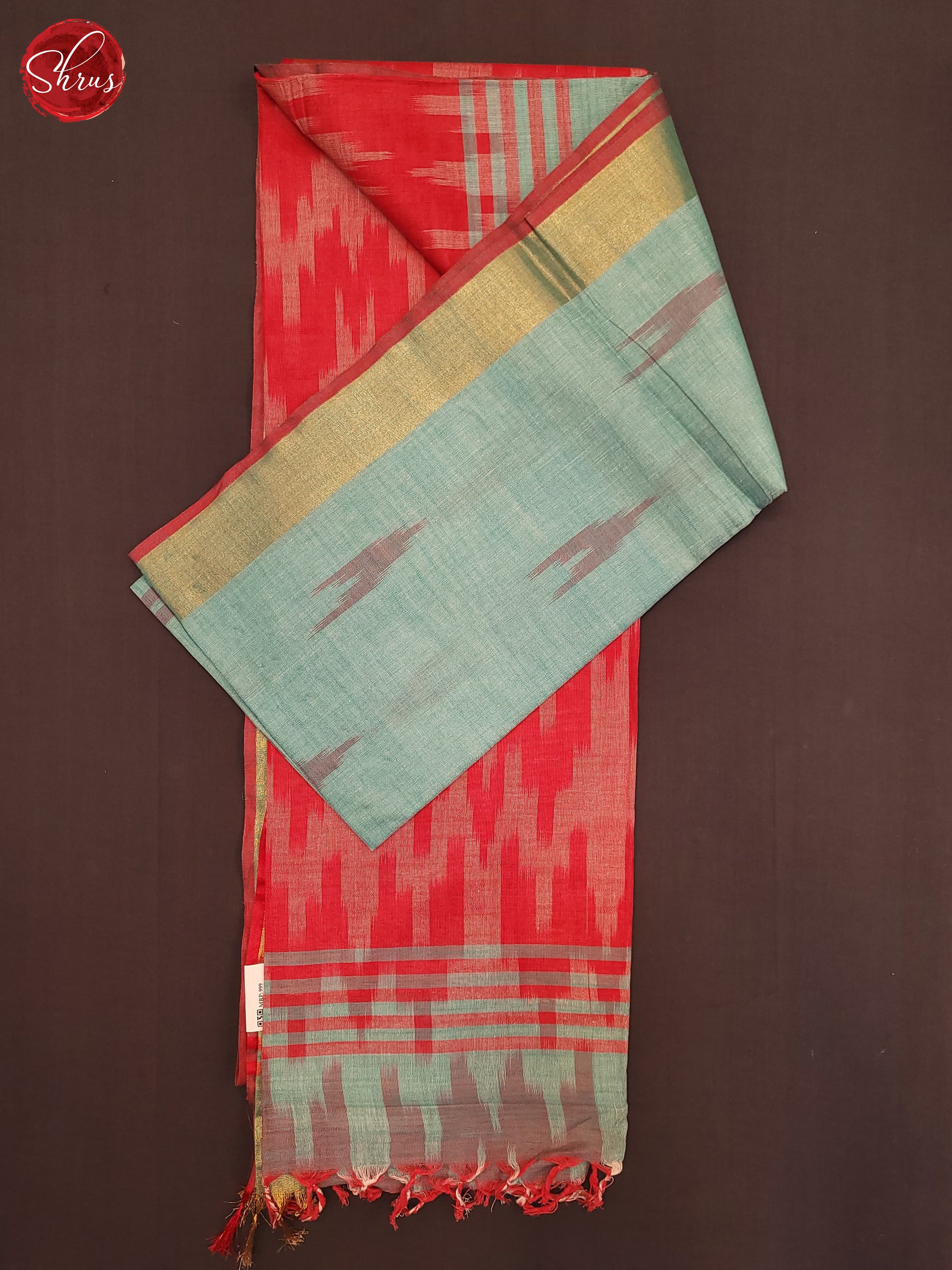 Aqua blue and Red - Semi Ikkat Saree - Shop on ShrusEternity.com