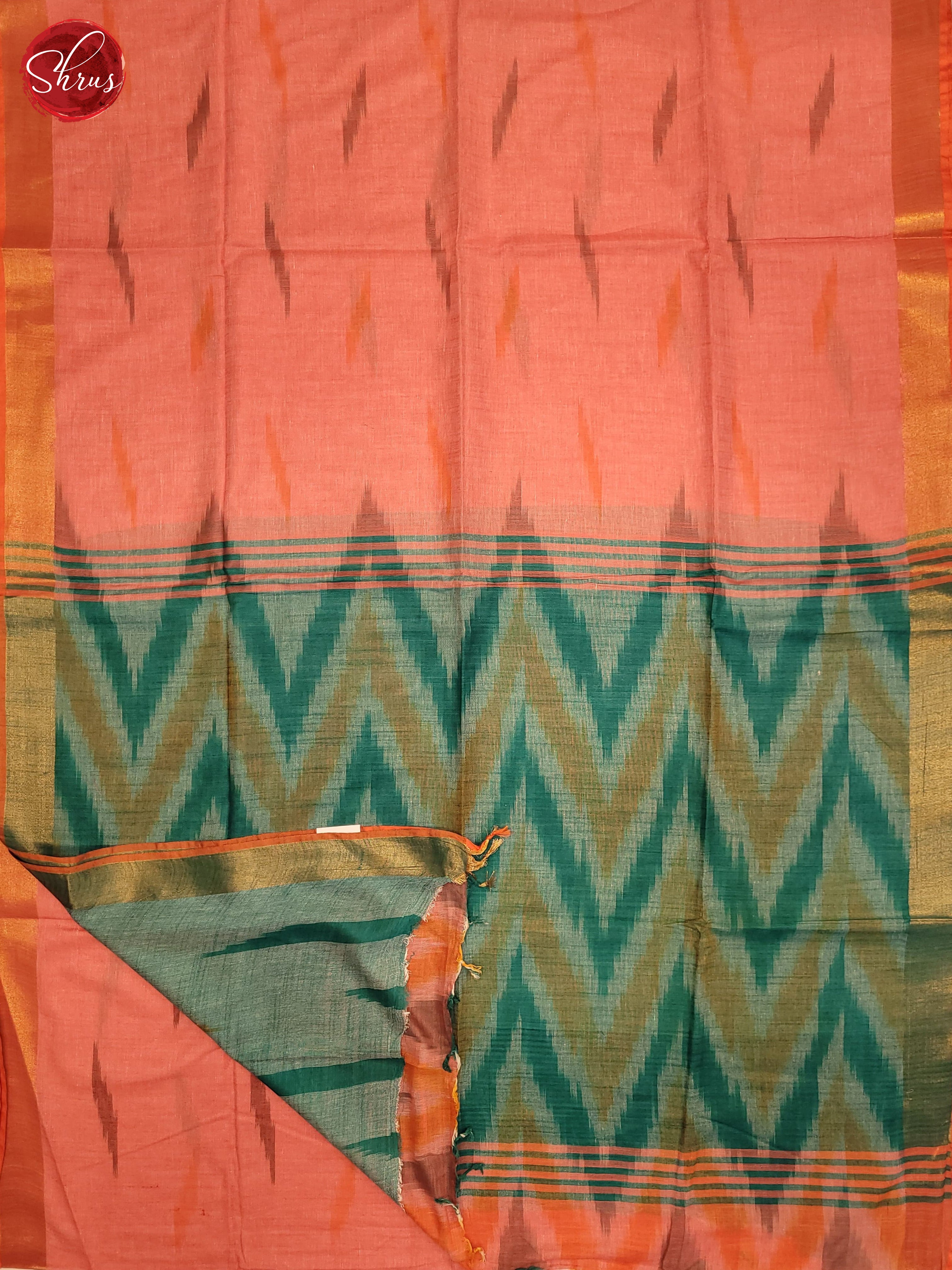 Peachish pink and Green- Semi Ikkat Saree - Shop on ShrusEternity.com