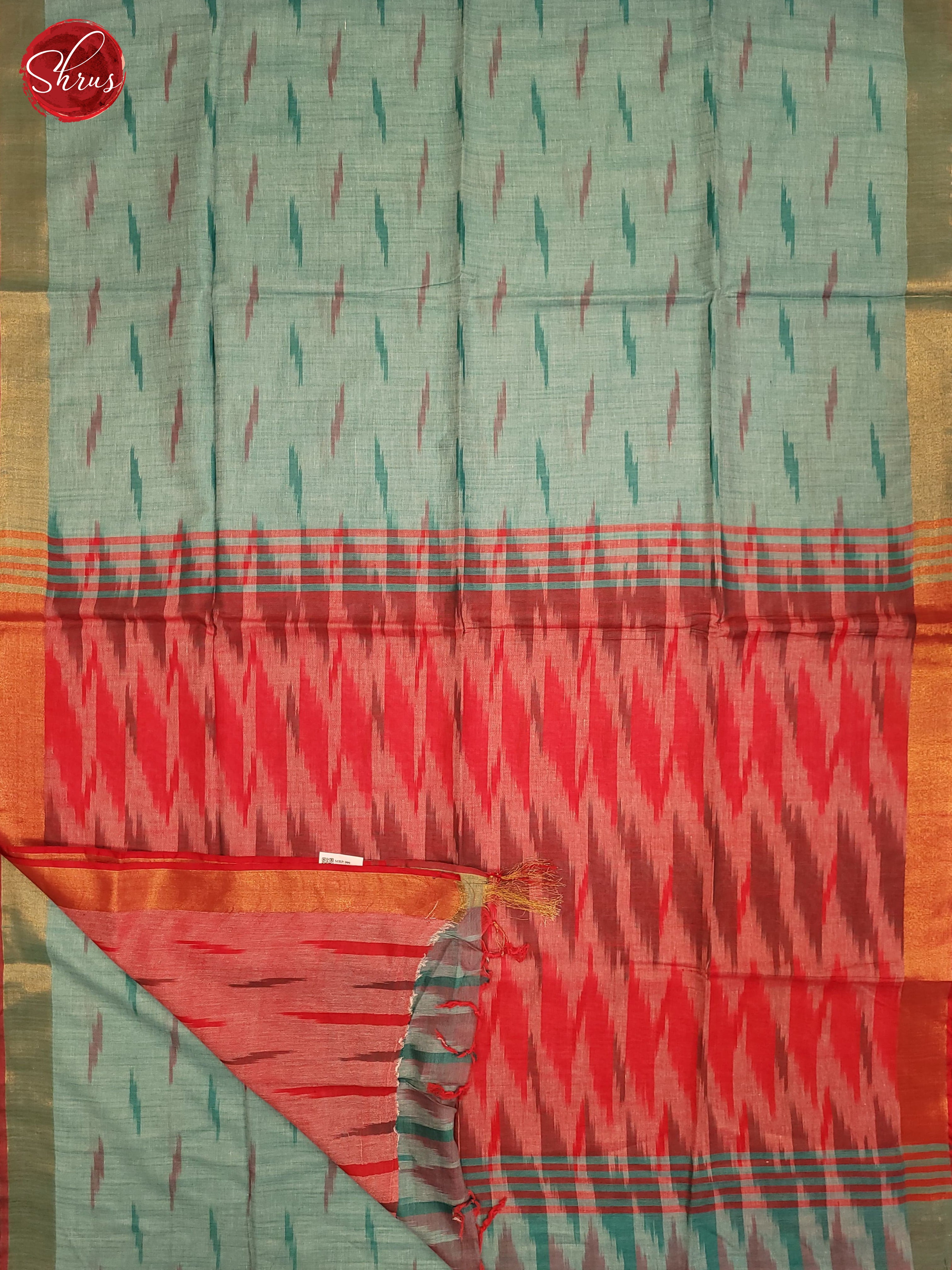 Aqua blue and Red - Semi Ikkat Saree - Shop on ShrusEternity.com