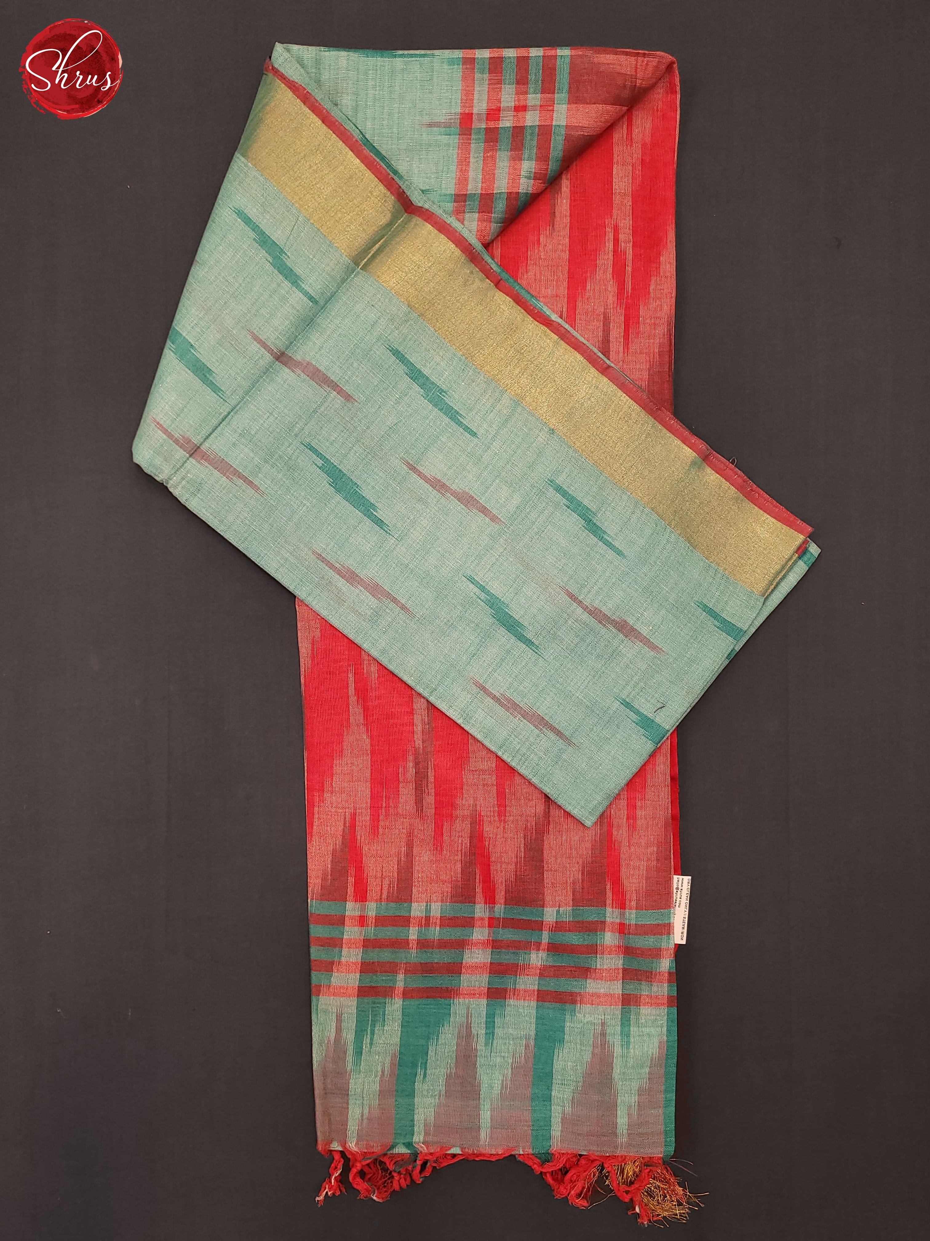 Aqua blue and Red - Semi Ikkat Saree - Shop on ShrusEternity.com