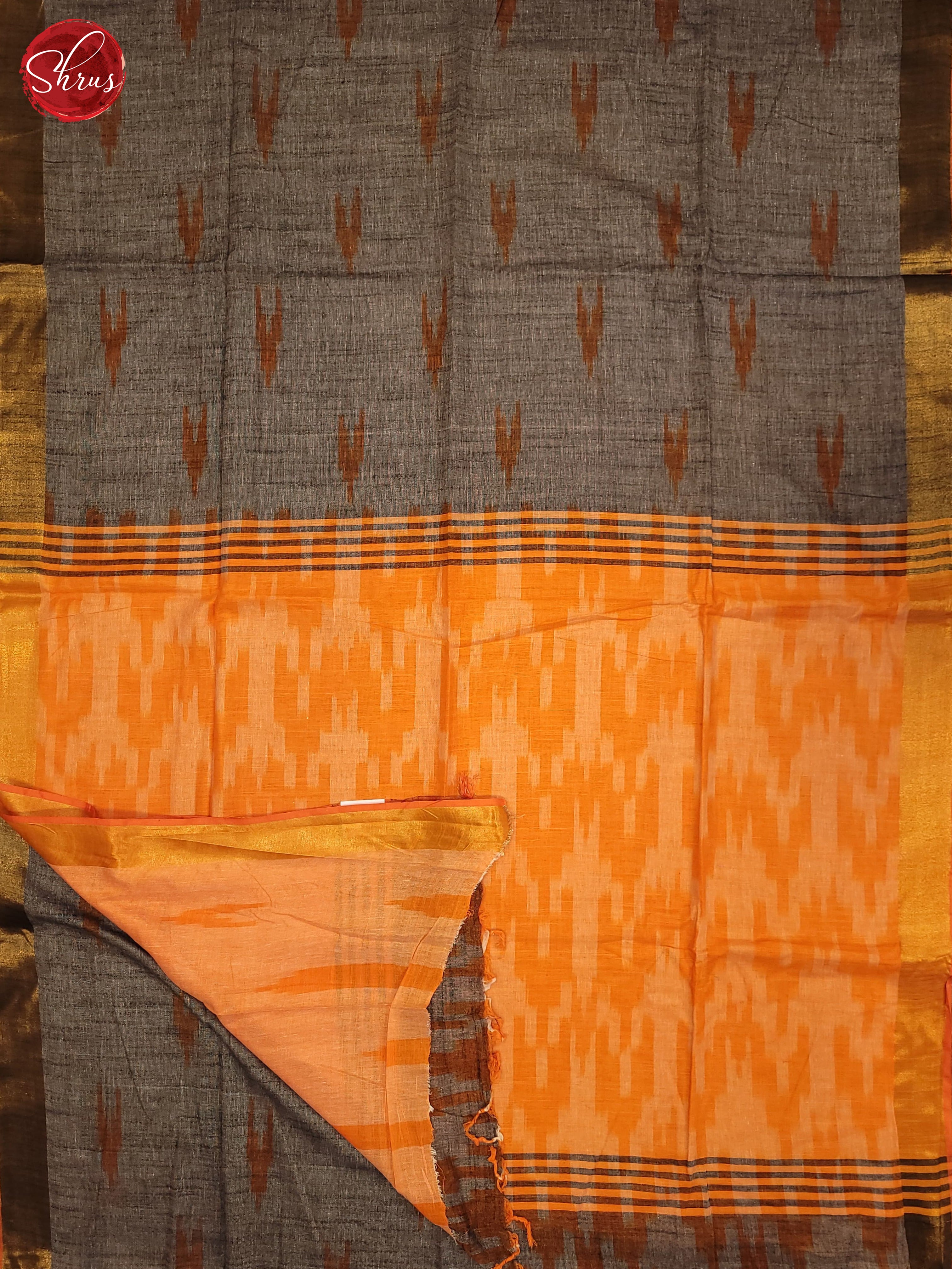 Grey and Orange - Semi Ikkat Saree - Shop on ShrusEternity.com