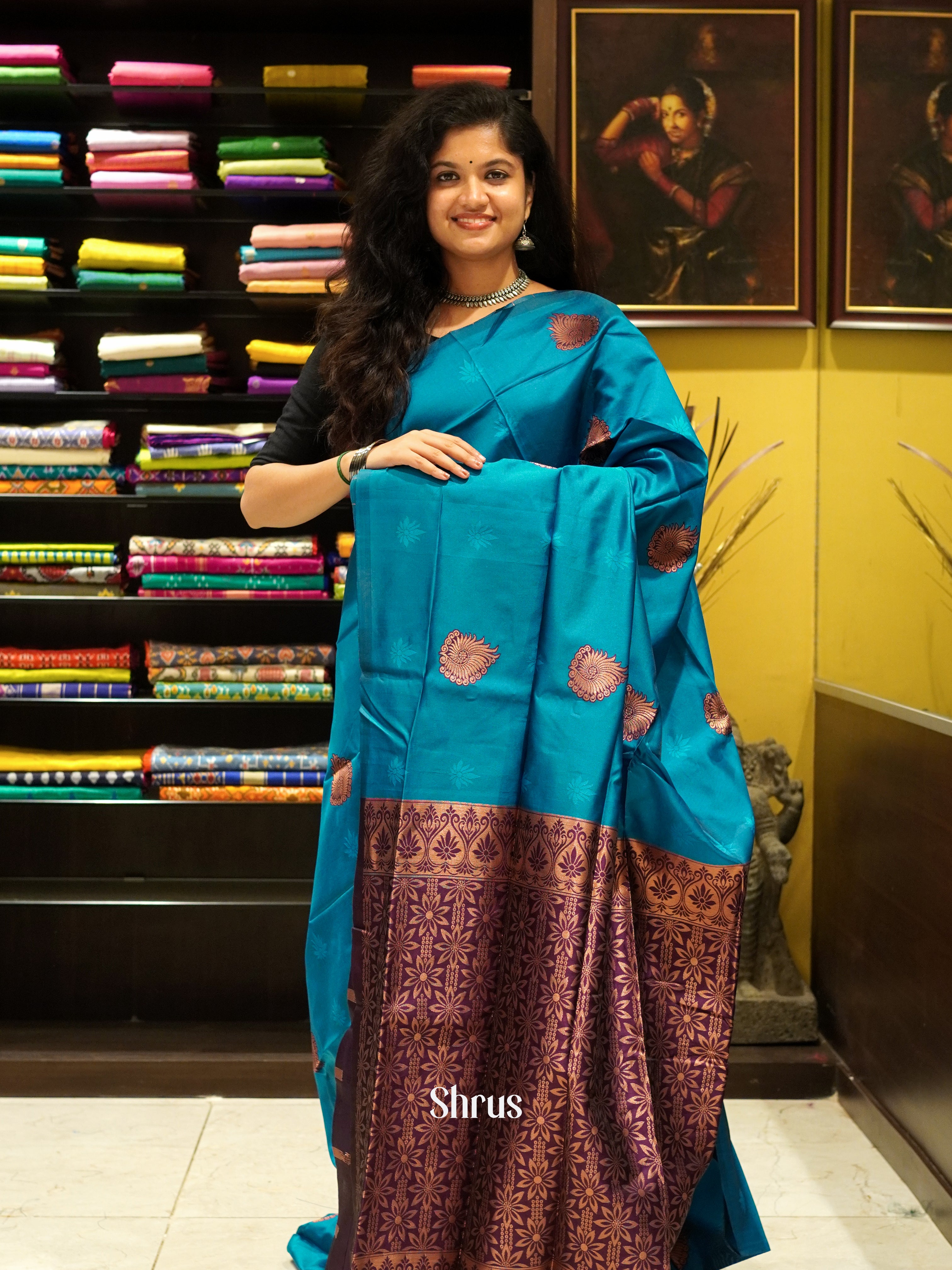 Blue and wine- Semi Soft Silk Saree