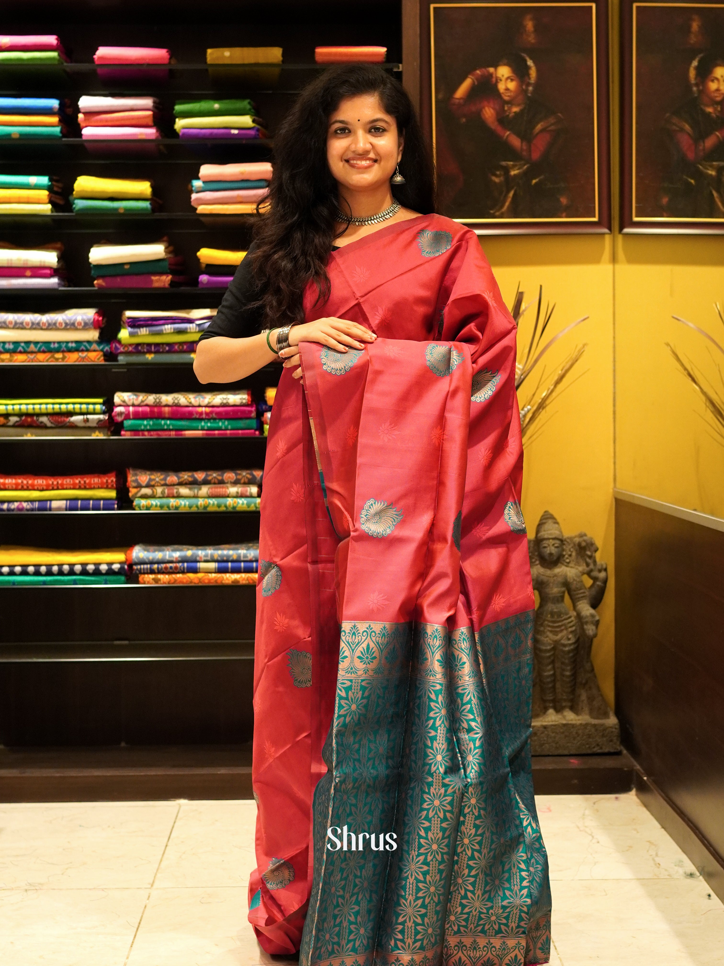 pink and green- Semi Soft Silk saree