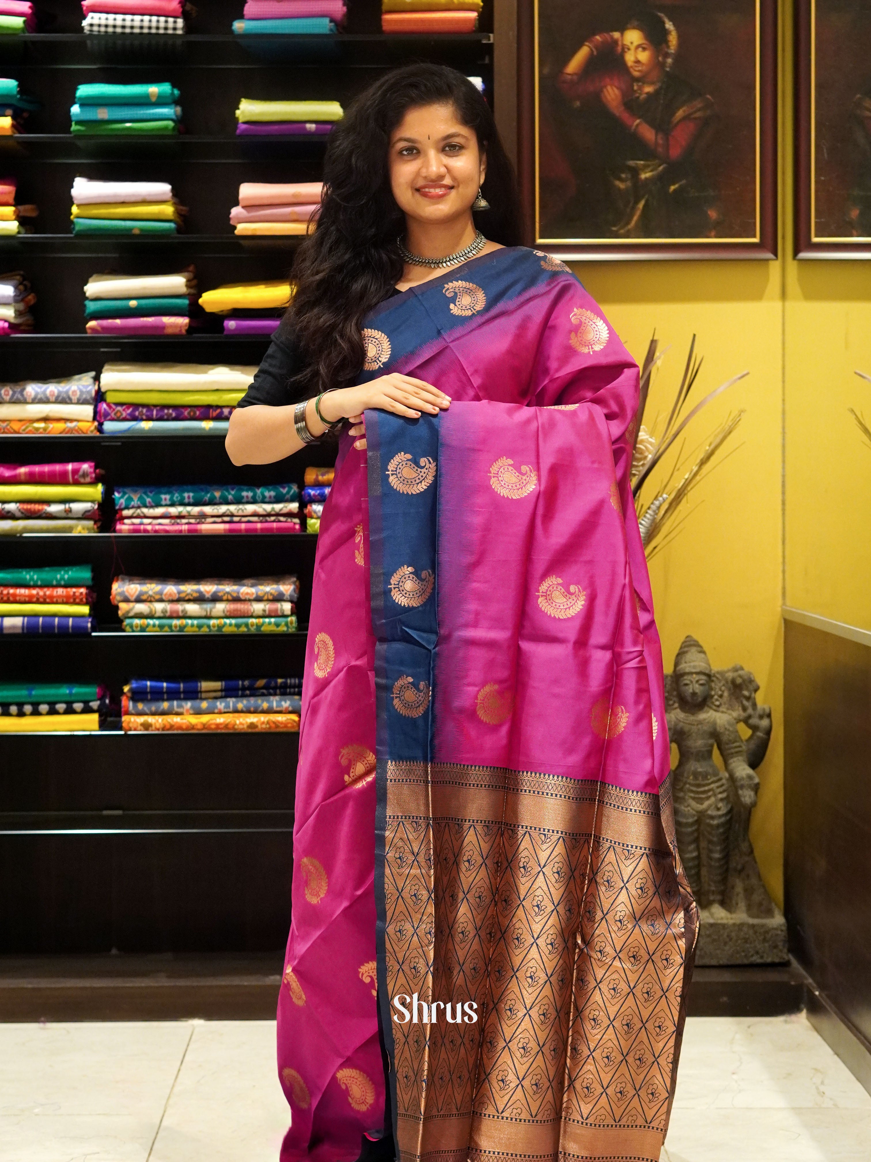 pink and blue- Semi Soft Silk Saree