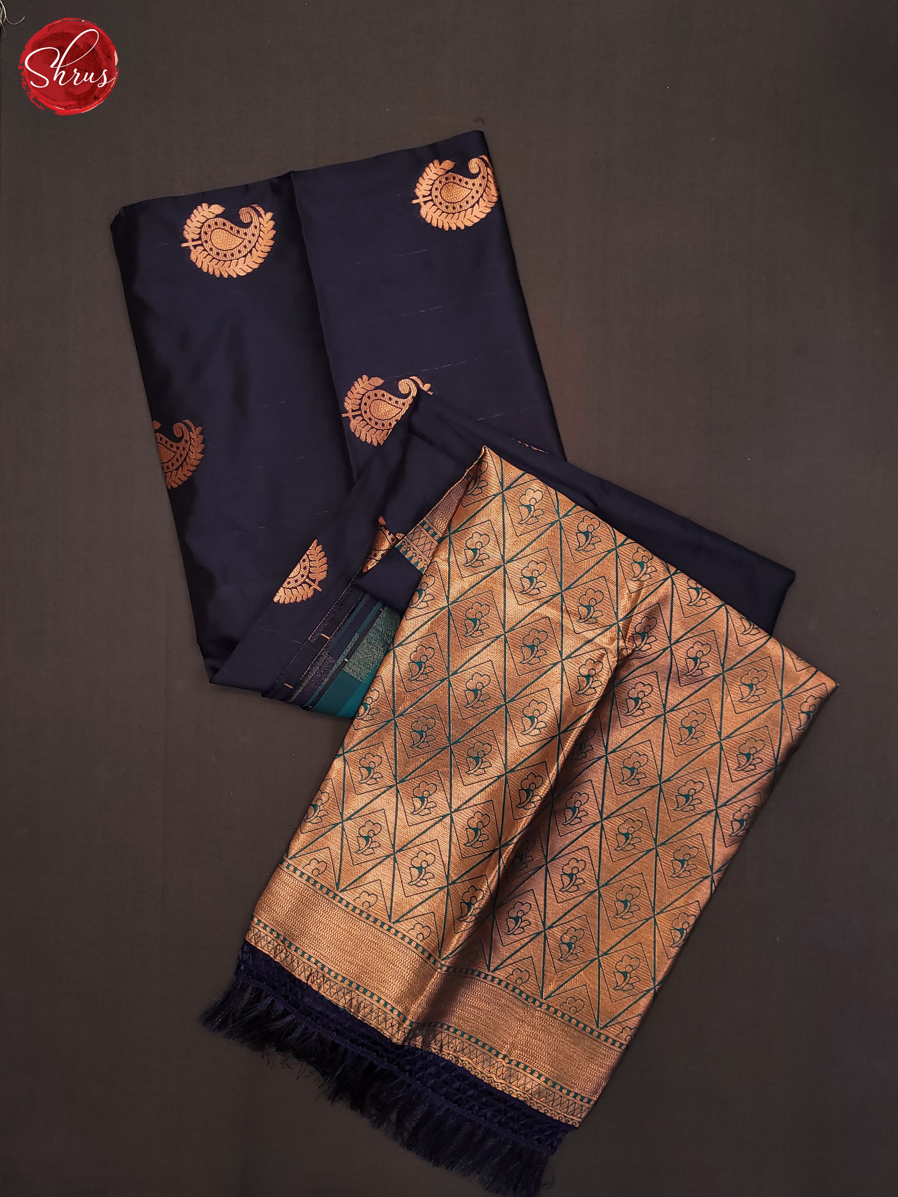 Navy Blue & Green - Semi Soft Silk Saree - Shop on ShrusEternity.com