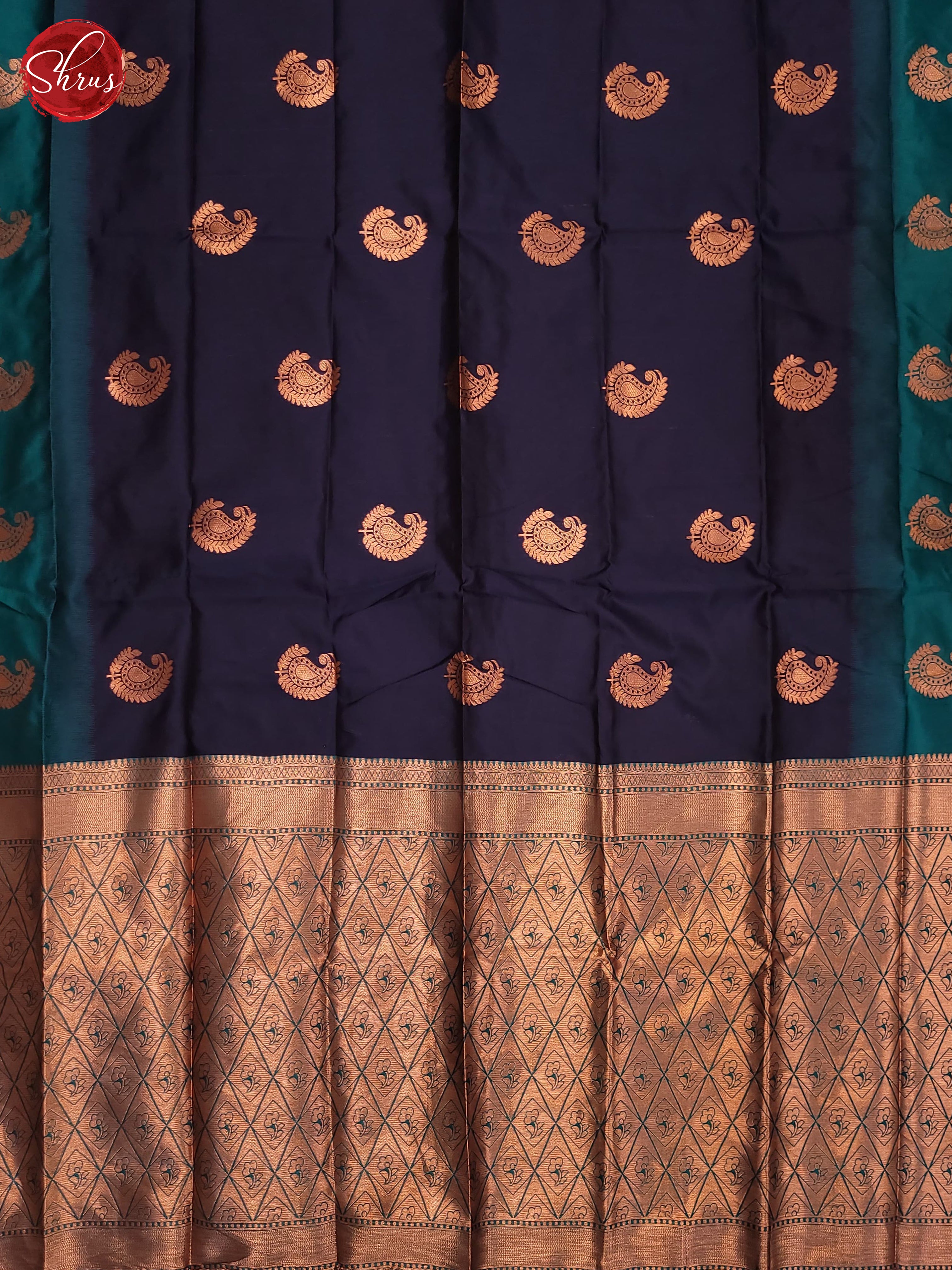 Navy Blue & Green - Semi Soft Silk Saree - Shop on ShrusEternity.com