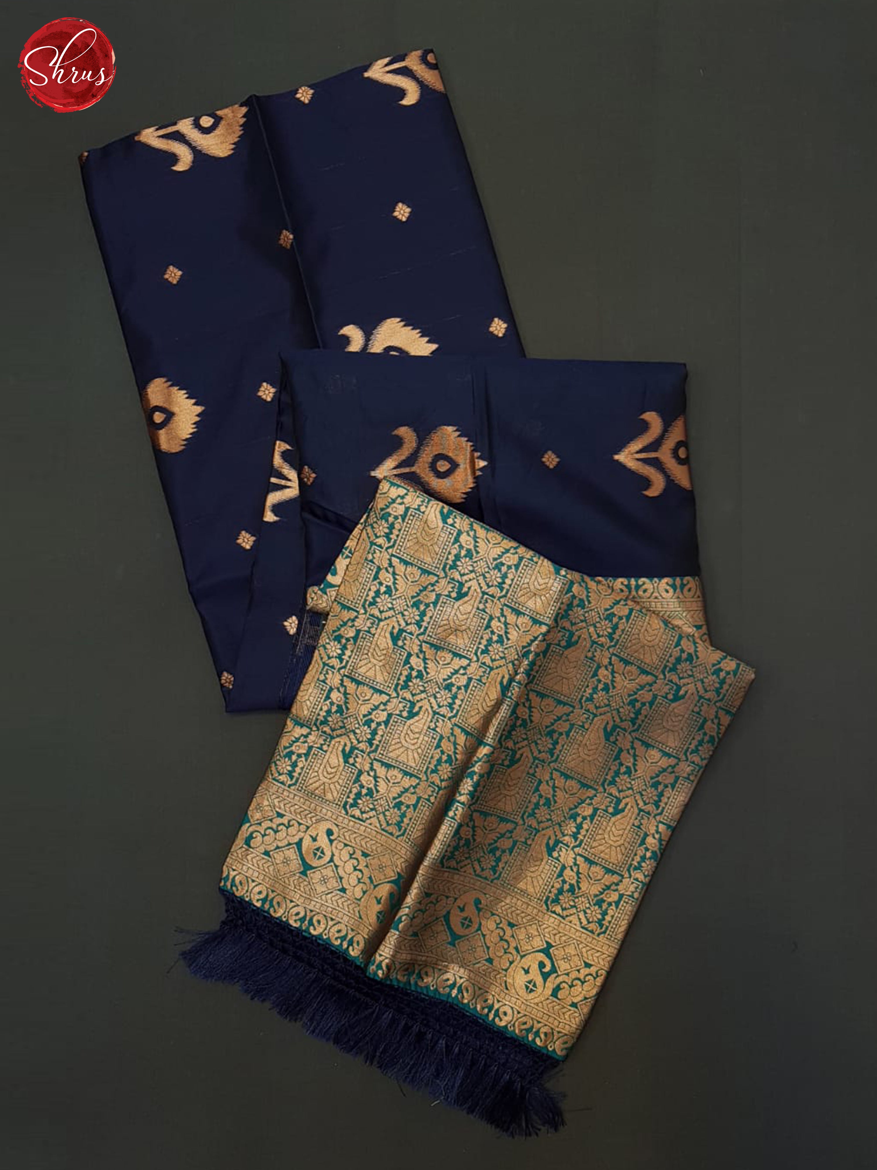 Navy blue & Blue - Semi Soft Silk Saree - Shop on ShrusEternity.com