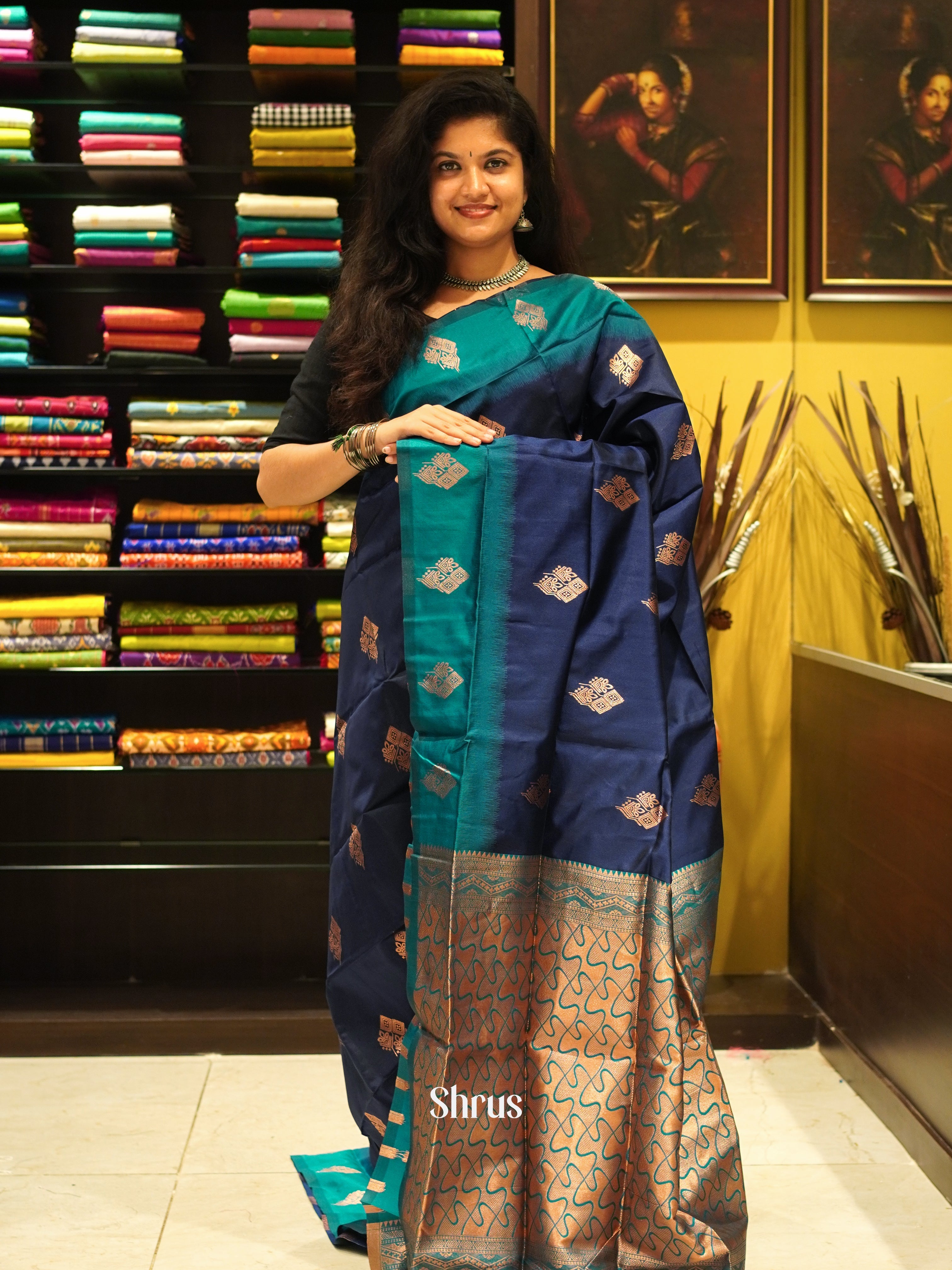 blue and green- Semi SoftSilk Saree