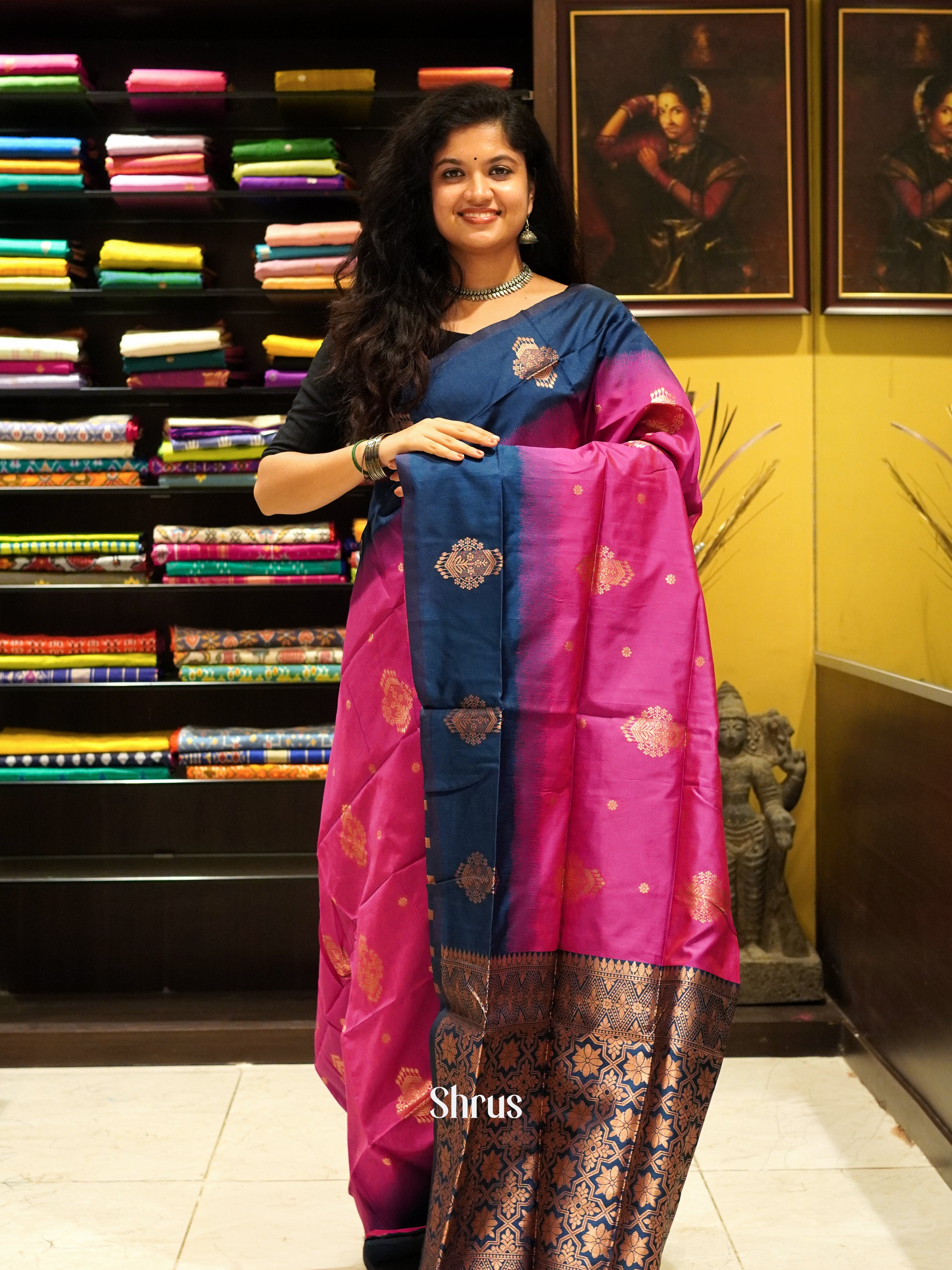 pink and blue- Semi Soft Silk Saree