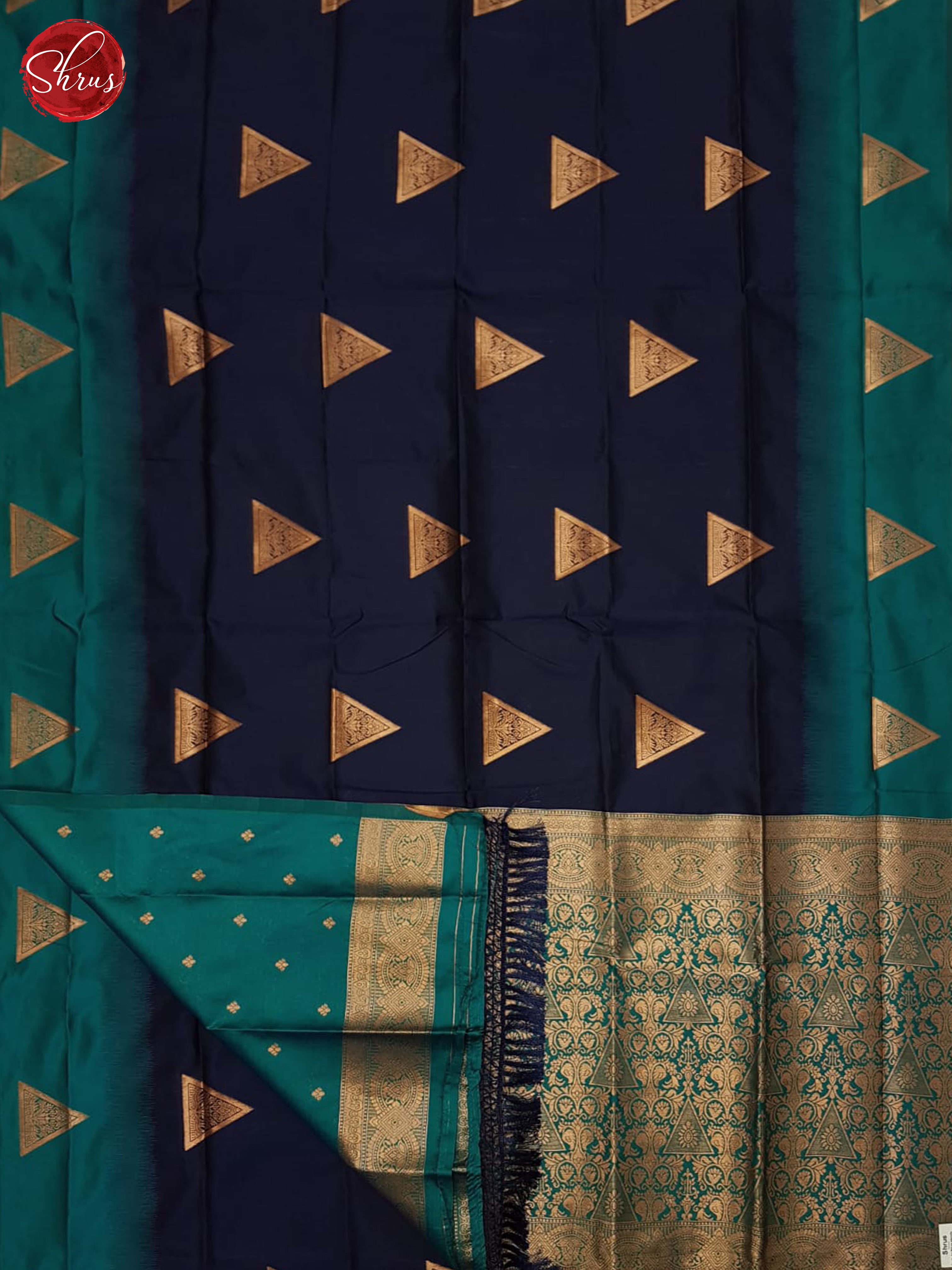 Navy Blue  & Teal - Semi Softsilk Saree - Shop on ShrusEternity.com