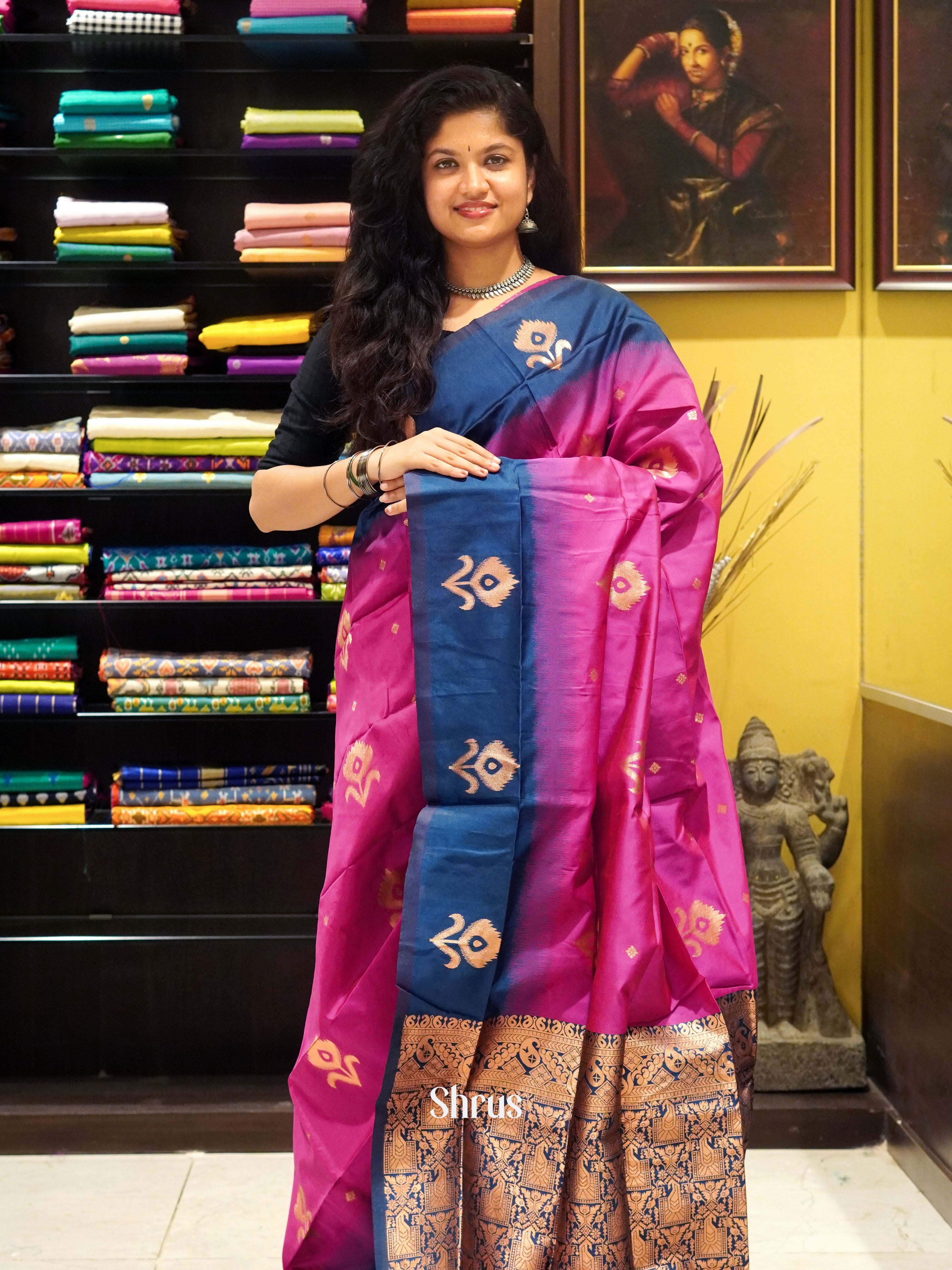 pink and blue- Semi Soft Silk saree