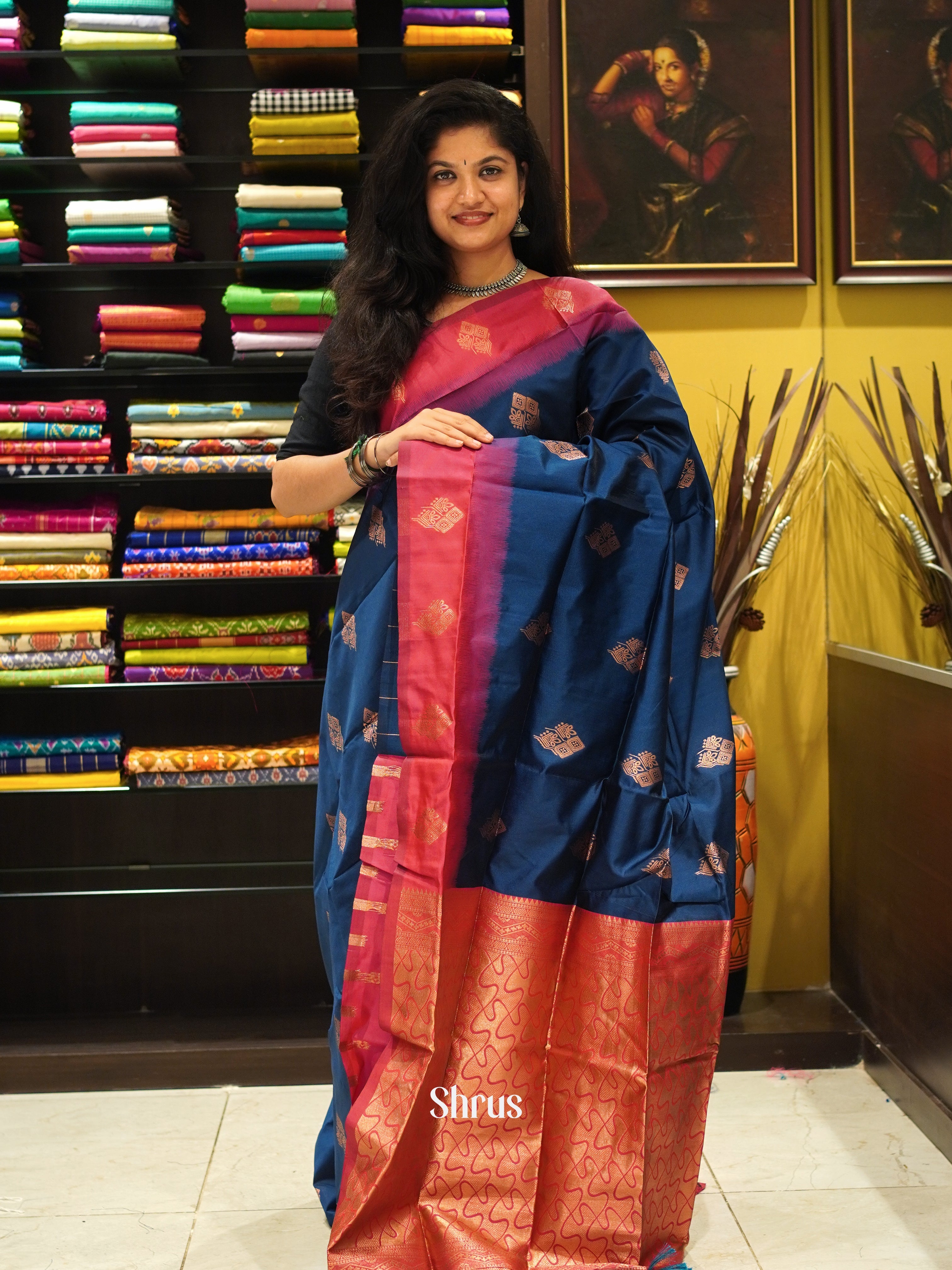 blue and pink - Semi Soft Silk Saree