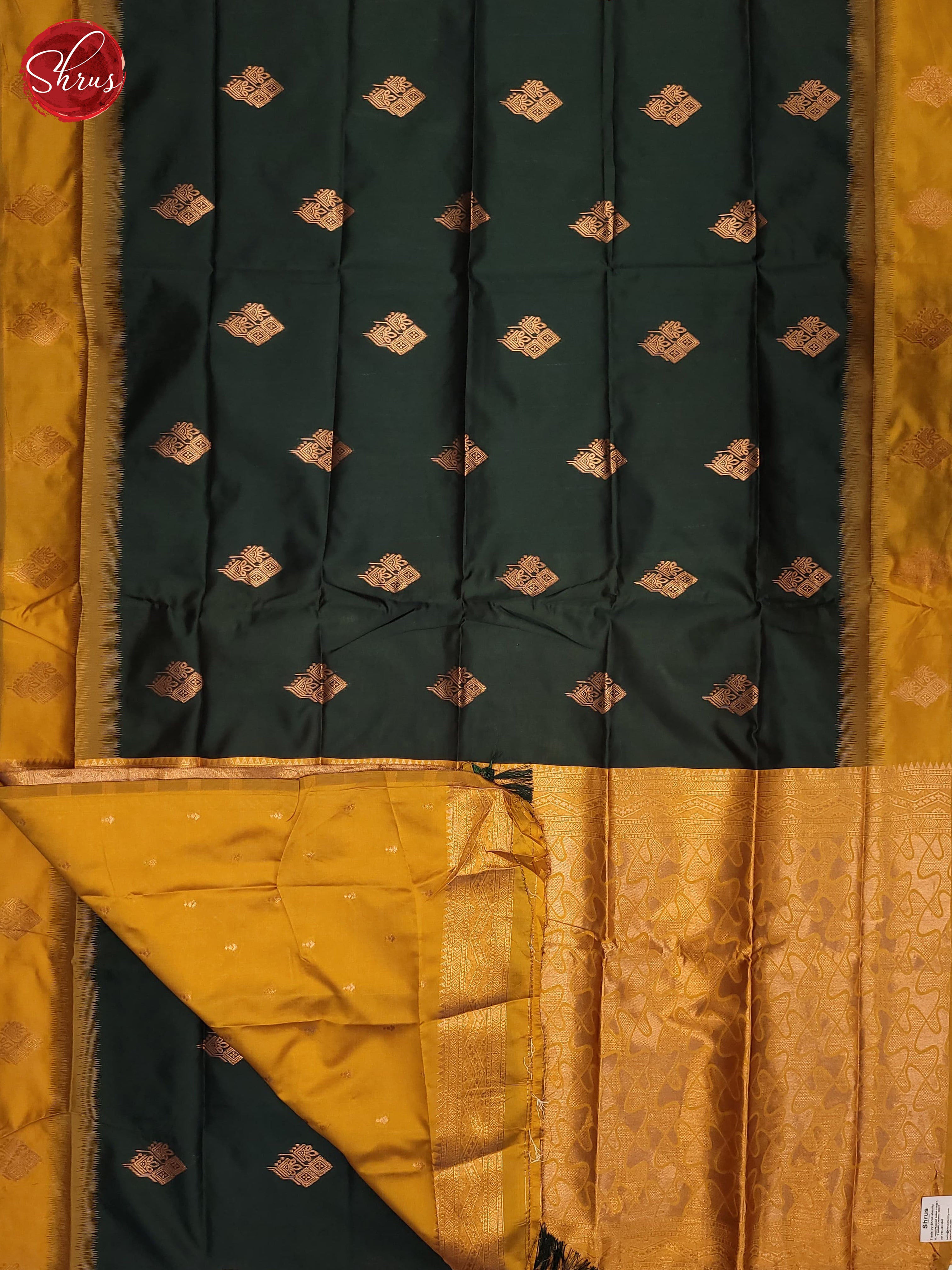 Bottle Green and mustard - Semi soft Silk Saree - Shop on ShrusEternity.com